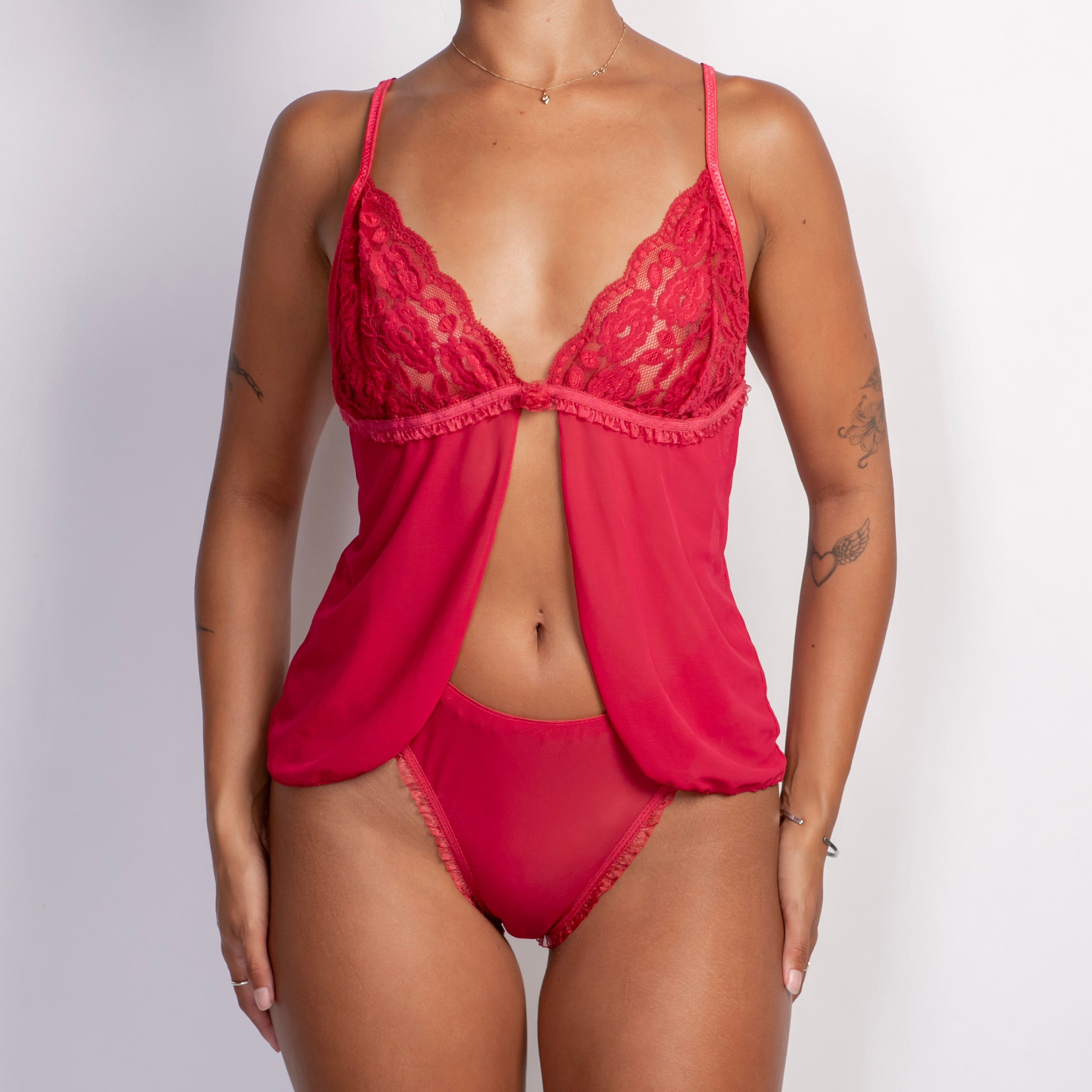 RED MESH CAMISOLE SET
