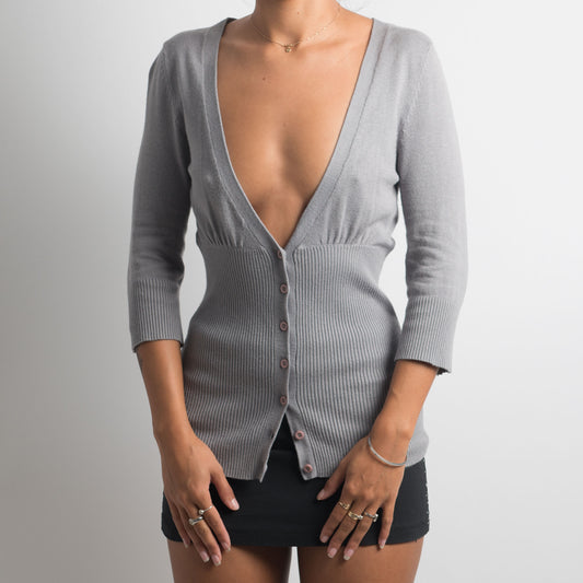 CARDIGAN GRIS À MANCHES 3/4