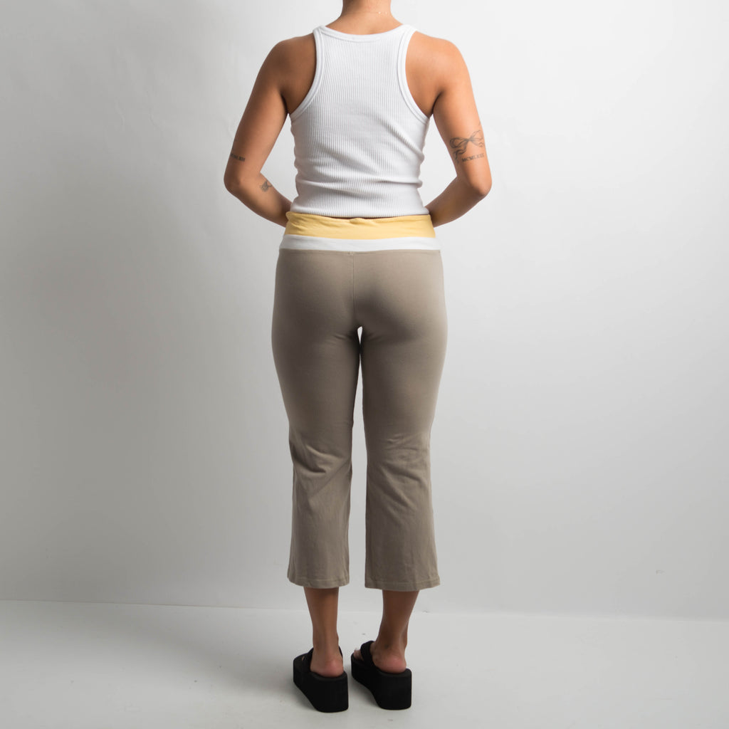 BEIGE CROP KICK FLARE PANTS