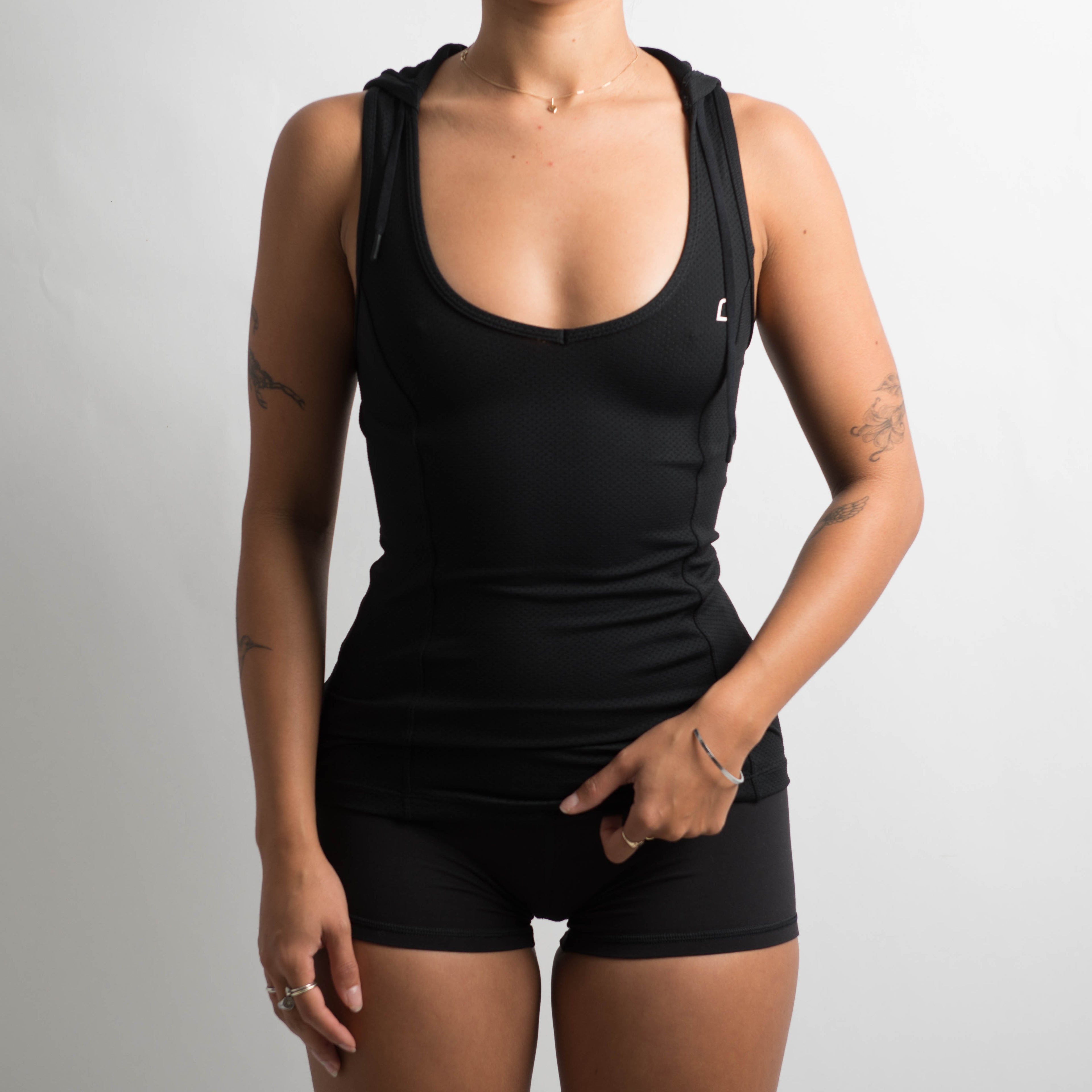 BLACK HOODED TANK TOP