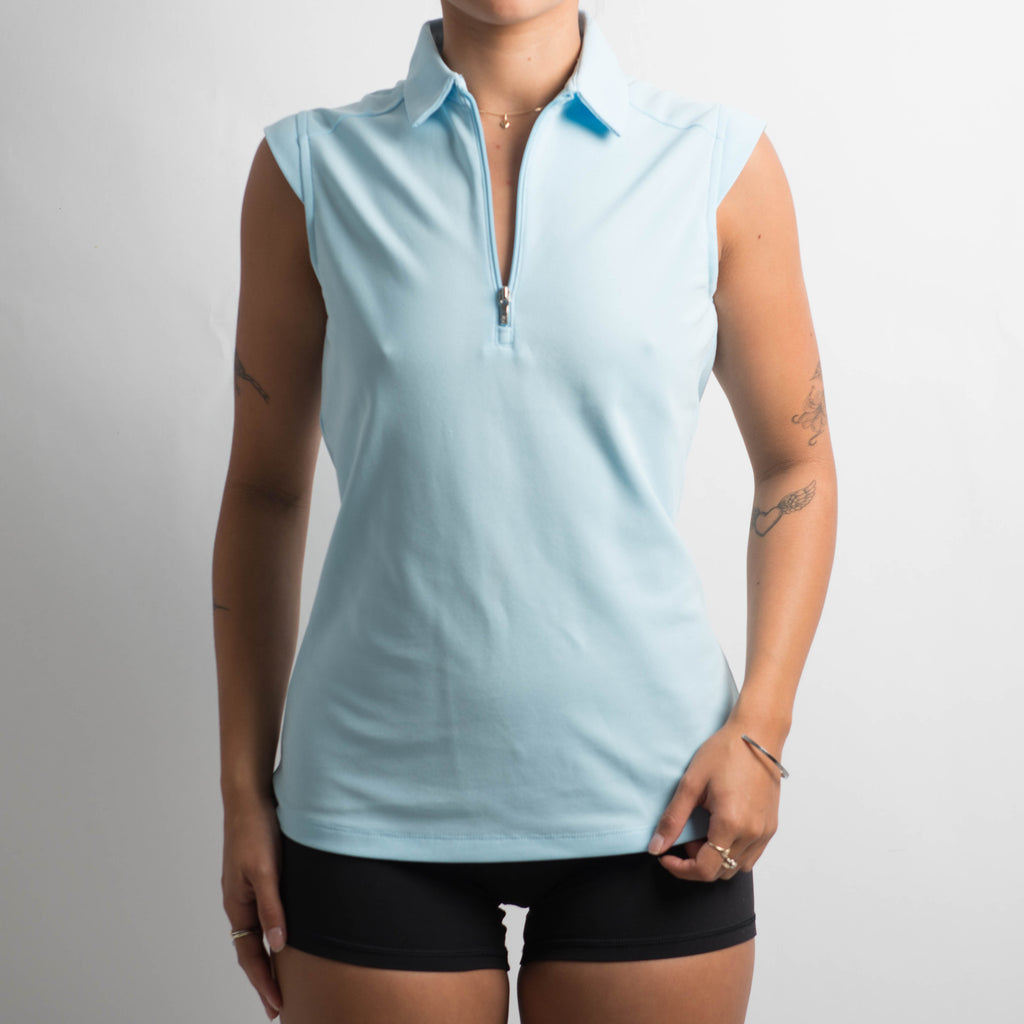 BLUE SLEEVELESS POLO SHIRT