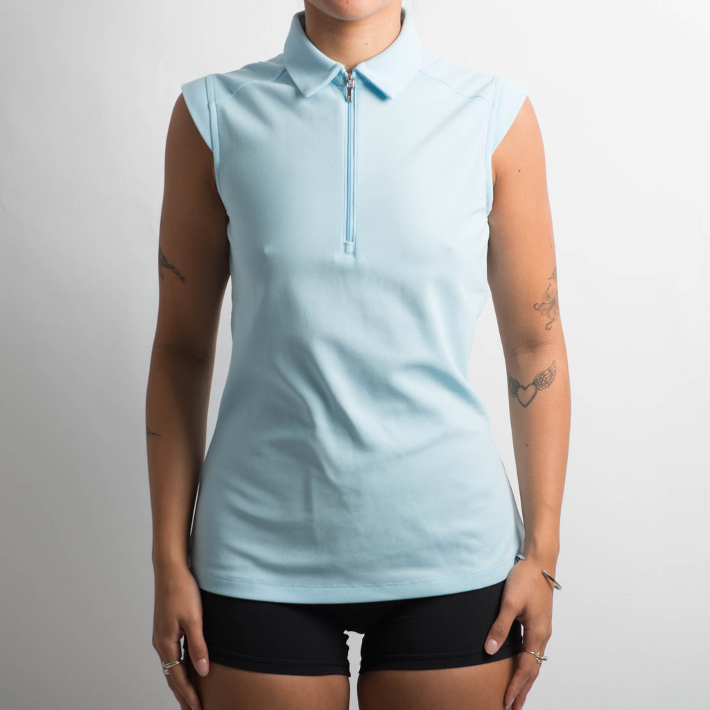 BLUE SLEEVELESS POLO SHIRT