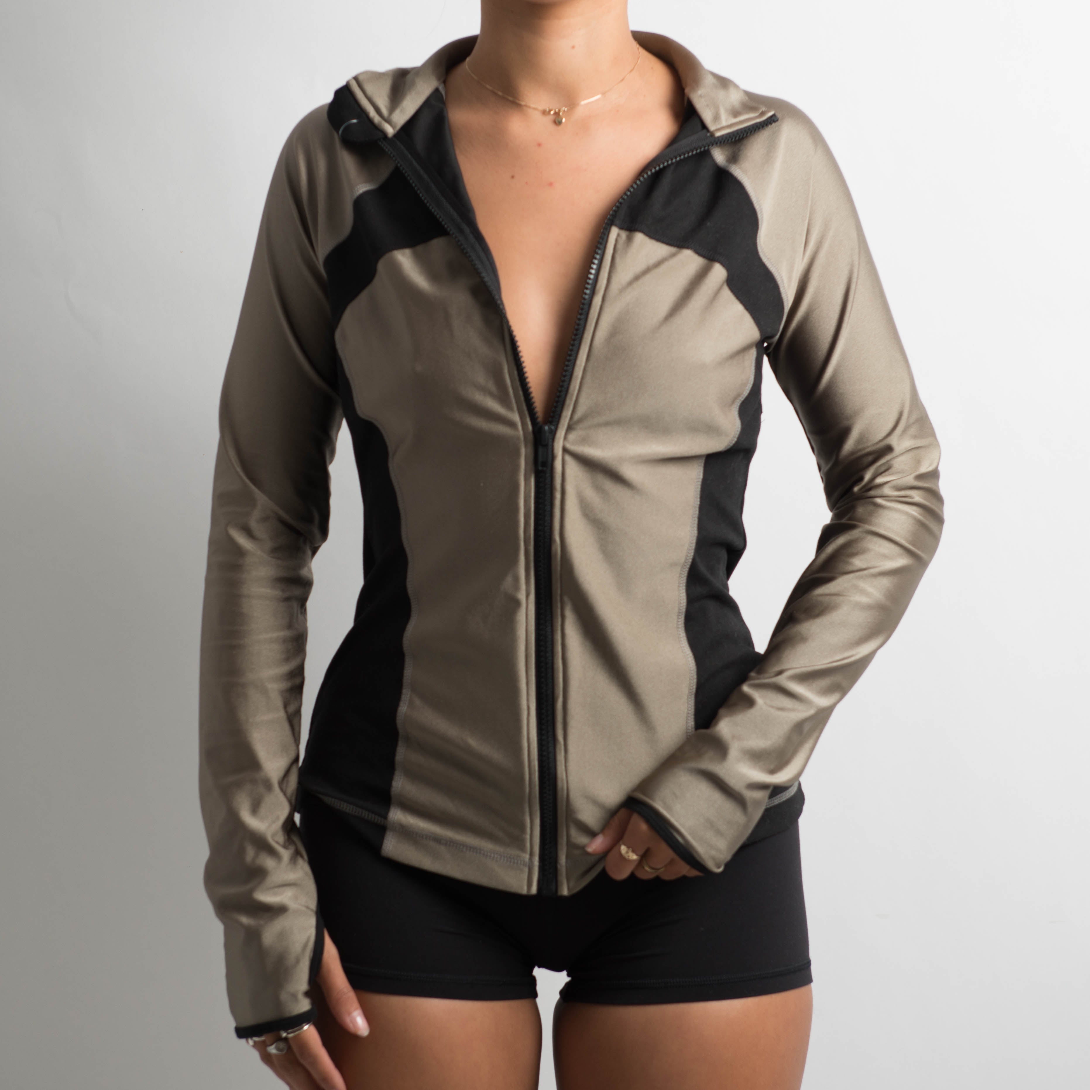 KHAKI NYLON ZIP JACKET