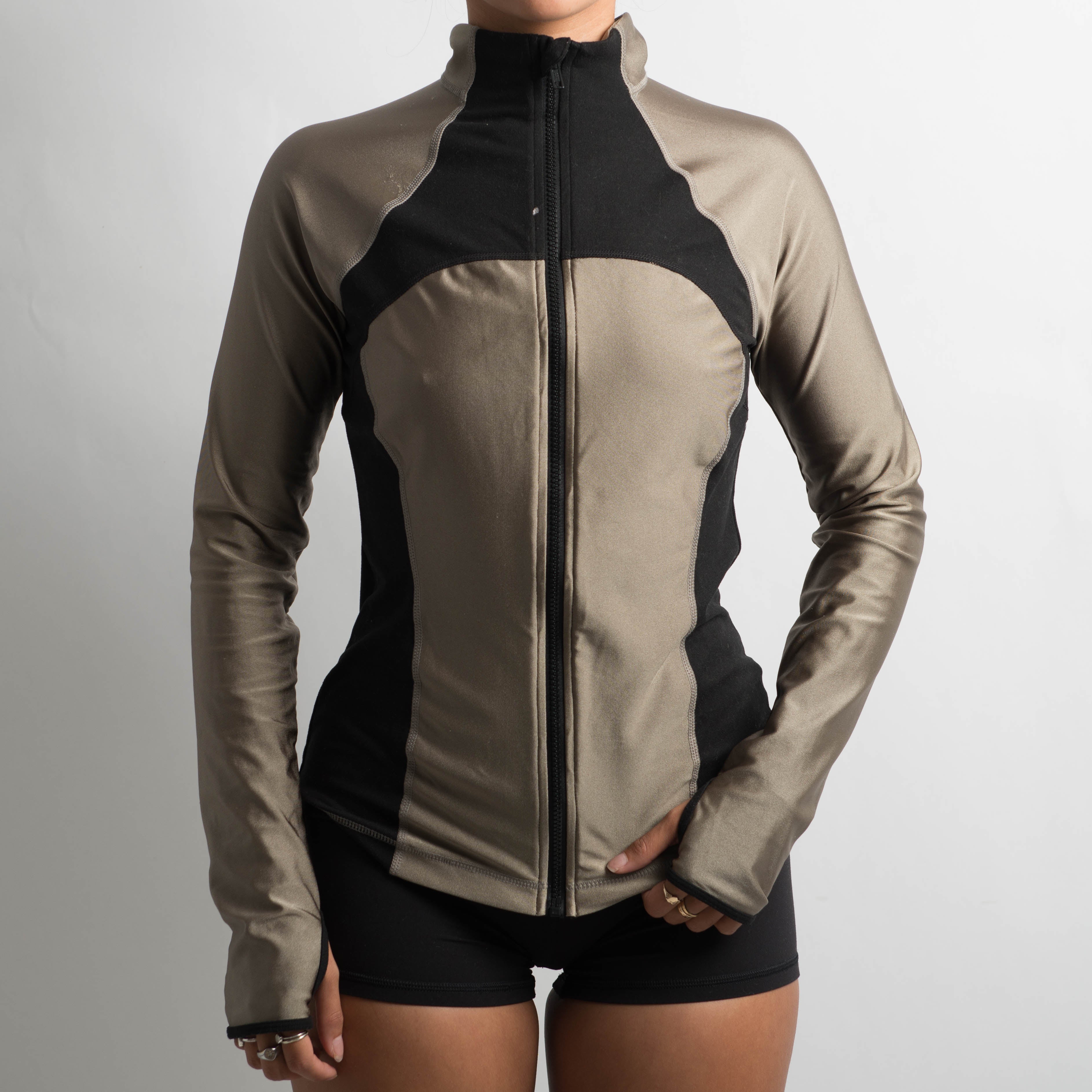 KHAKI NYLON ZIP JACKET