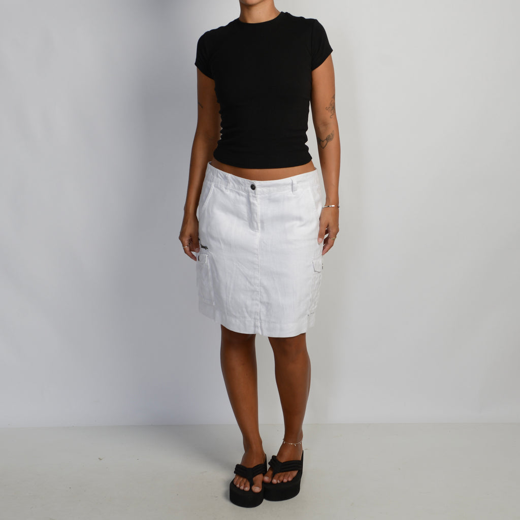 WHITE LINEN MIDI SKIRT