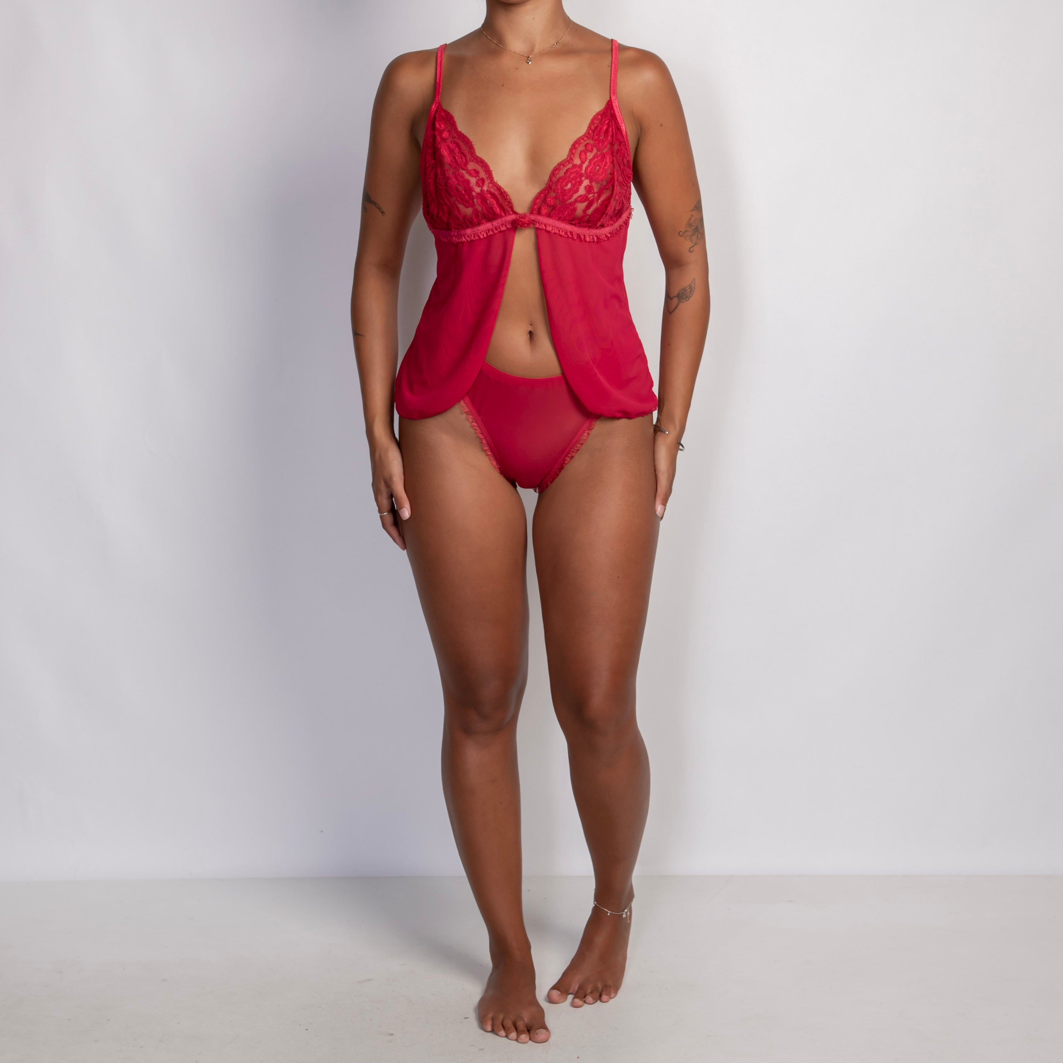 RED MESH CAMISOLE SET