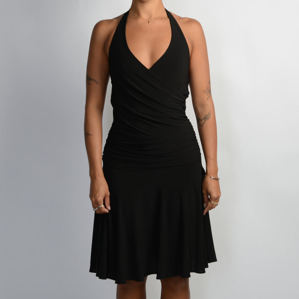 BLACK HALTER DRESS