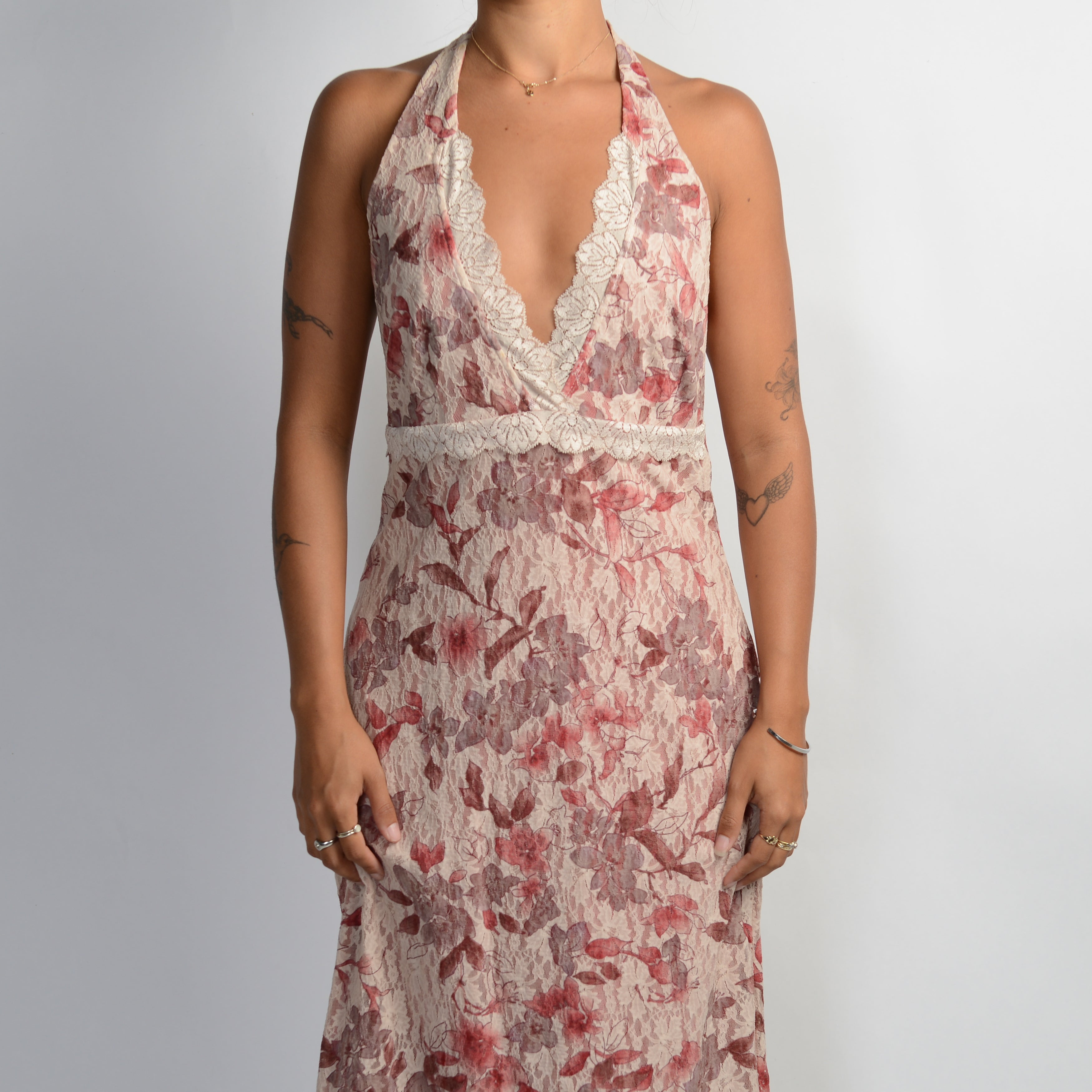 PINK FLORAL MESH MIDI DRESS