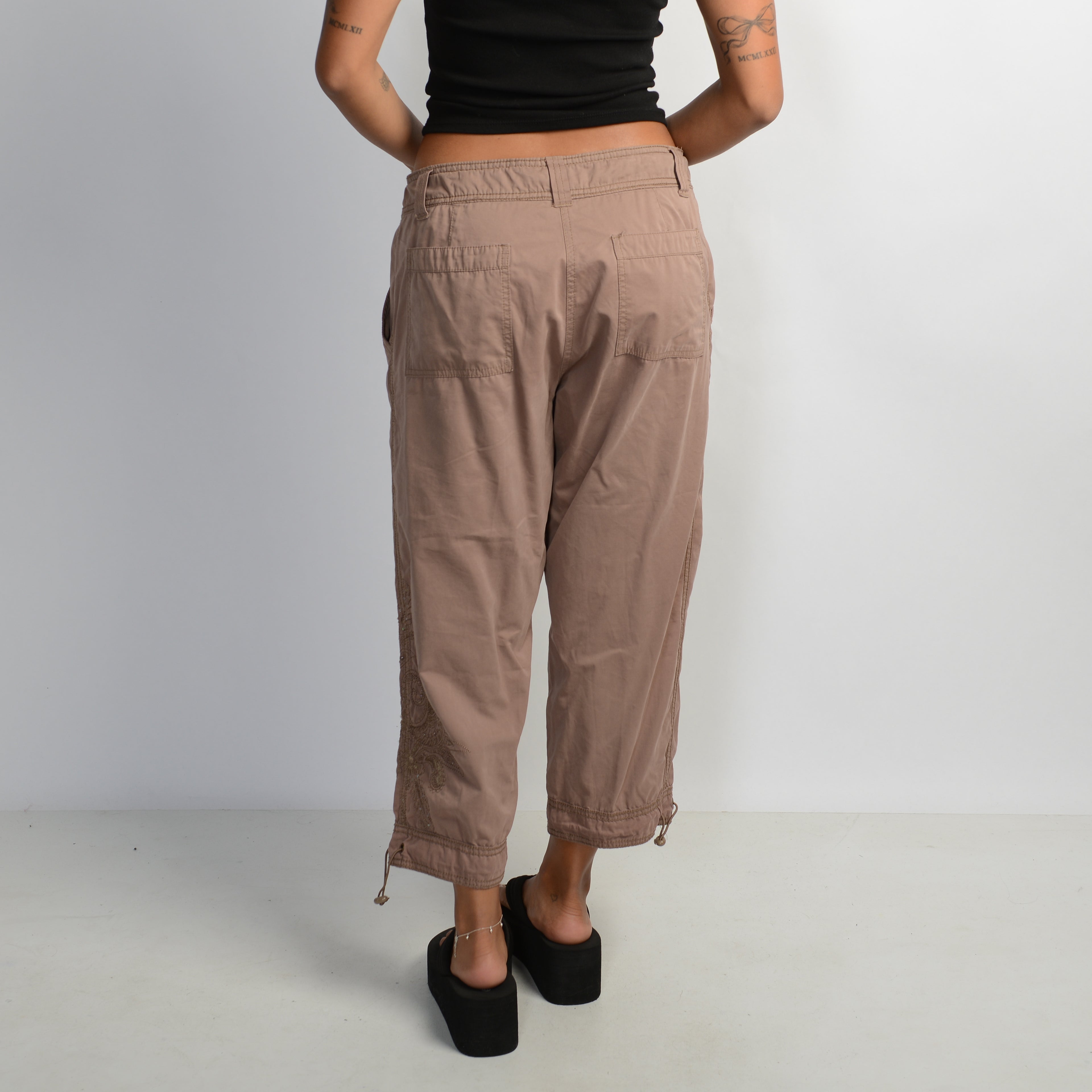 BROWN CROP UTILITY PANTS
