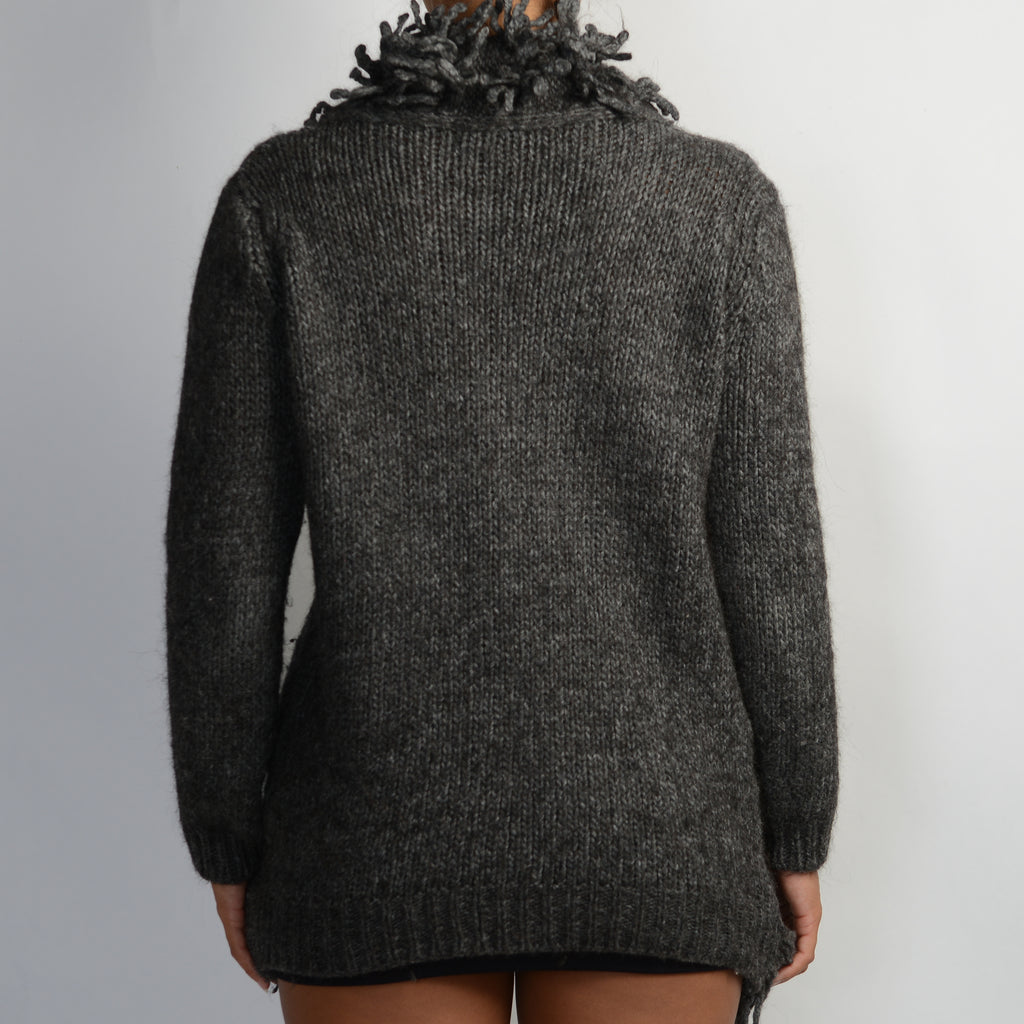GREY WOOL SHAG CARDIGAN
