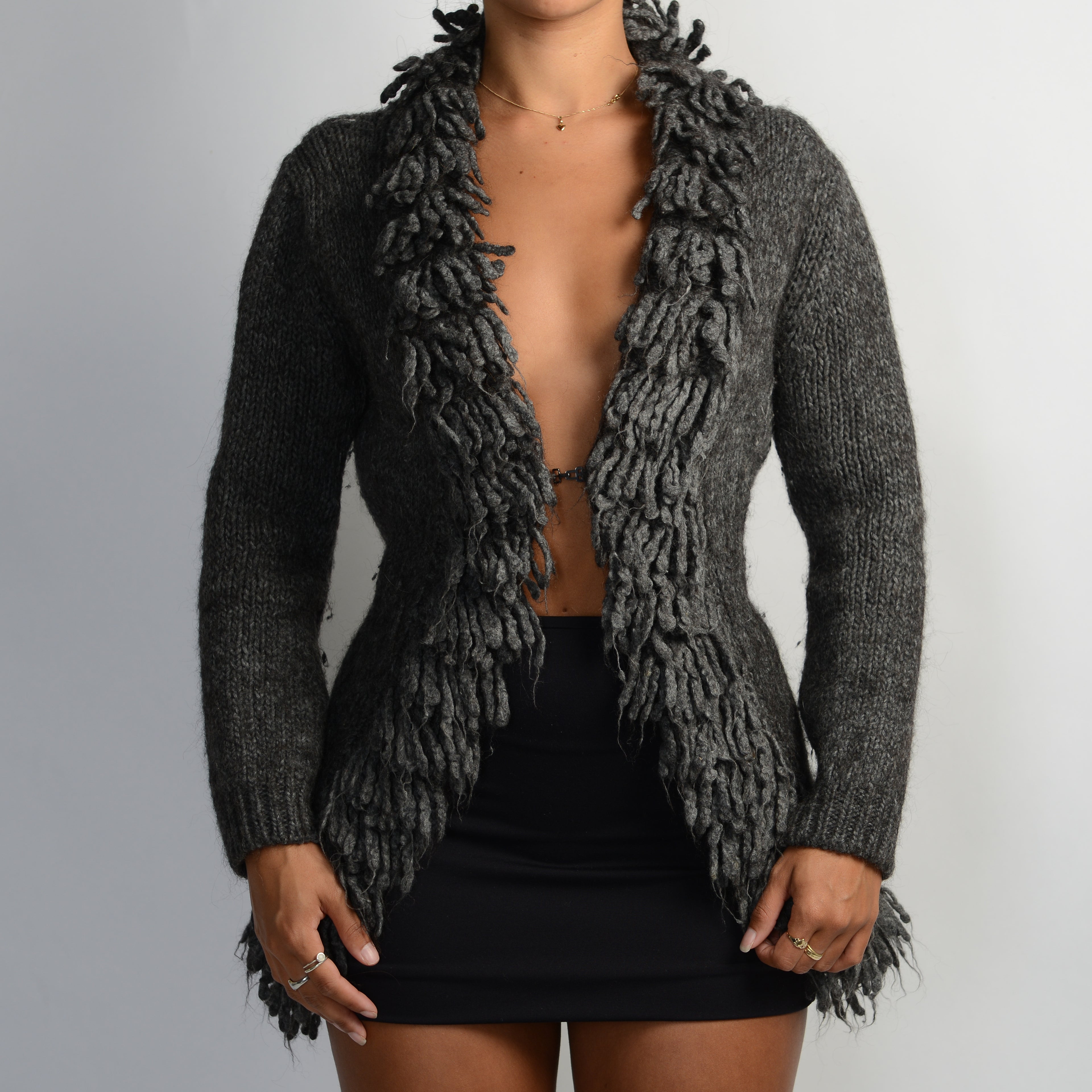 GREY WOOL SHAG CARDIGAN