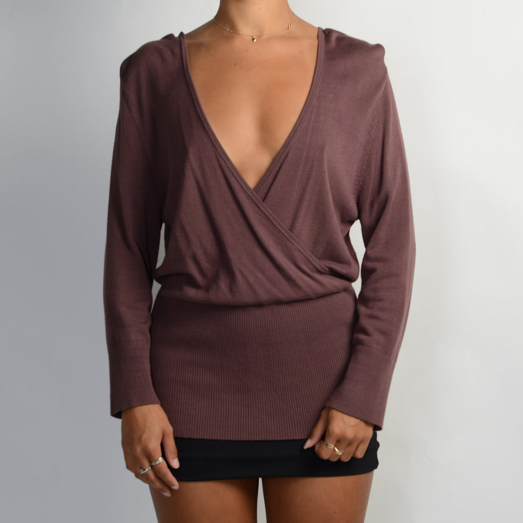 PURPLE FAUX WRAP TOP