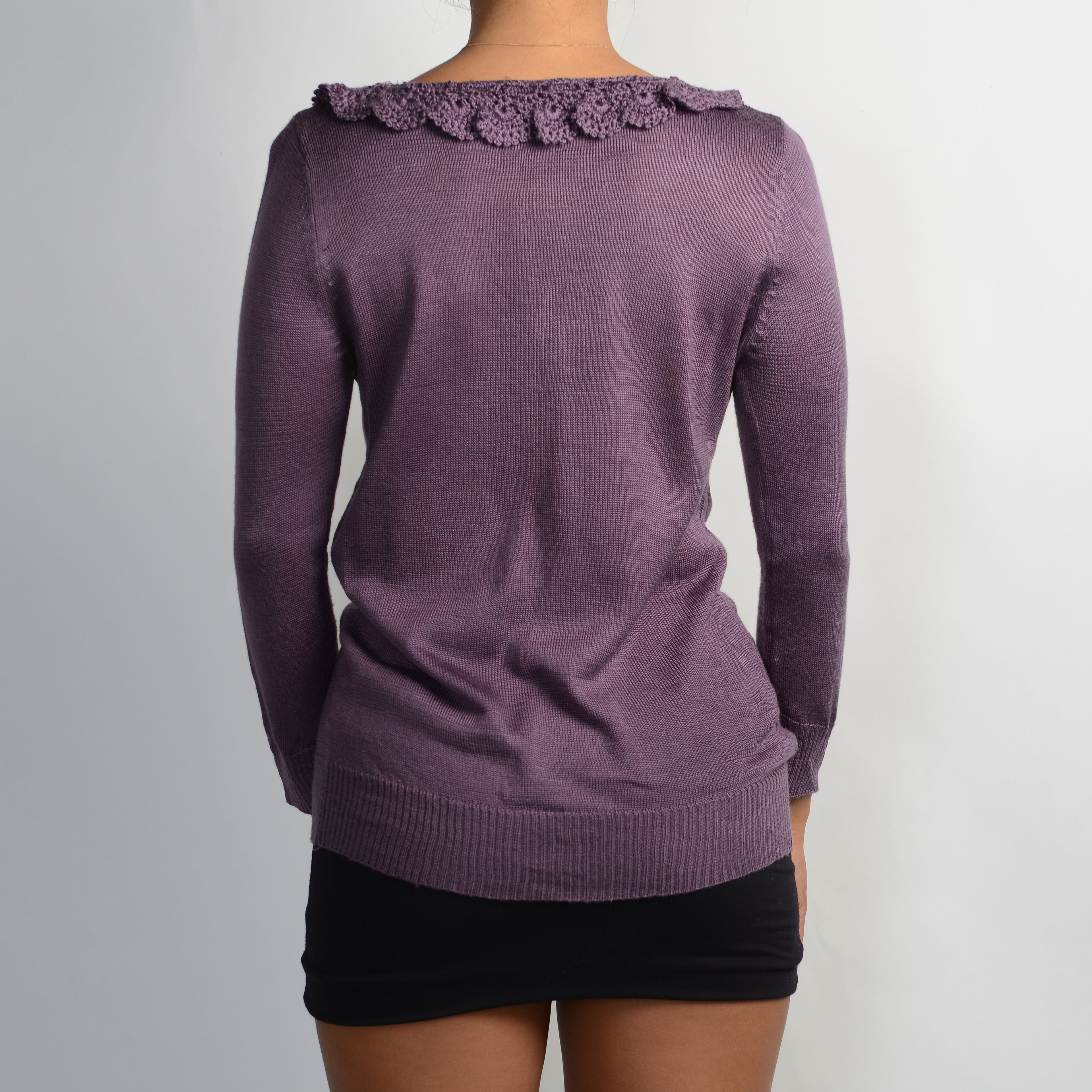 PURPLE RUFFLE KNIT CARDIGAN