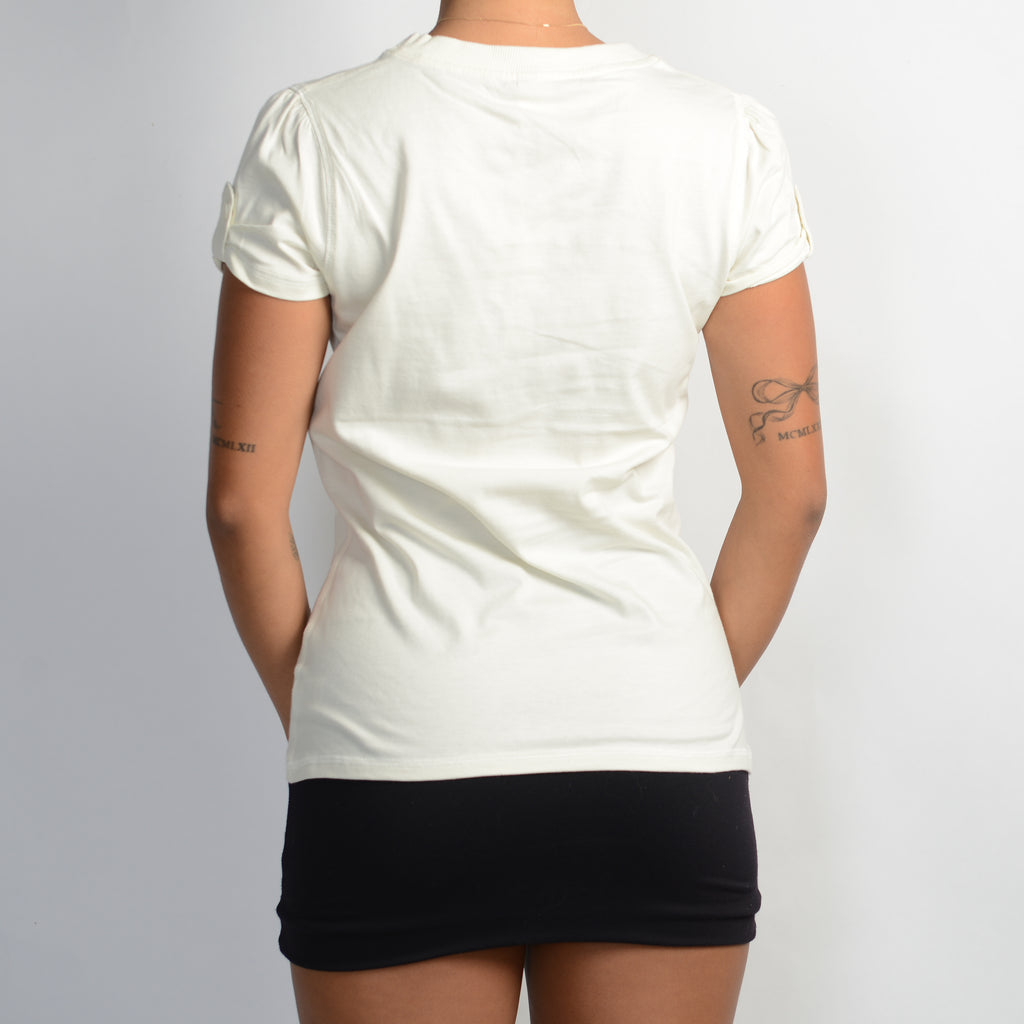 CREAM SCOOP NECK TEE