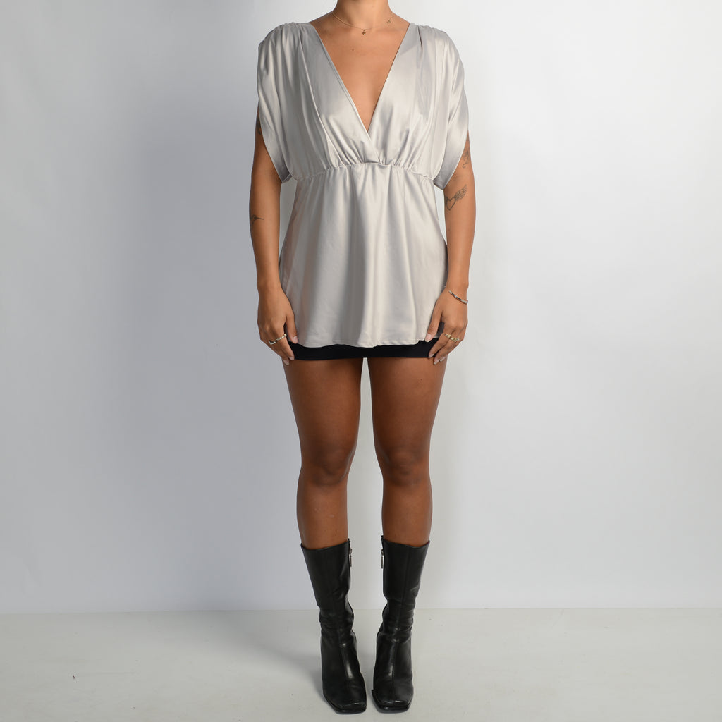 SILVER SATIN TOP
