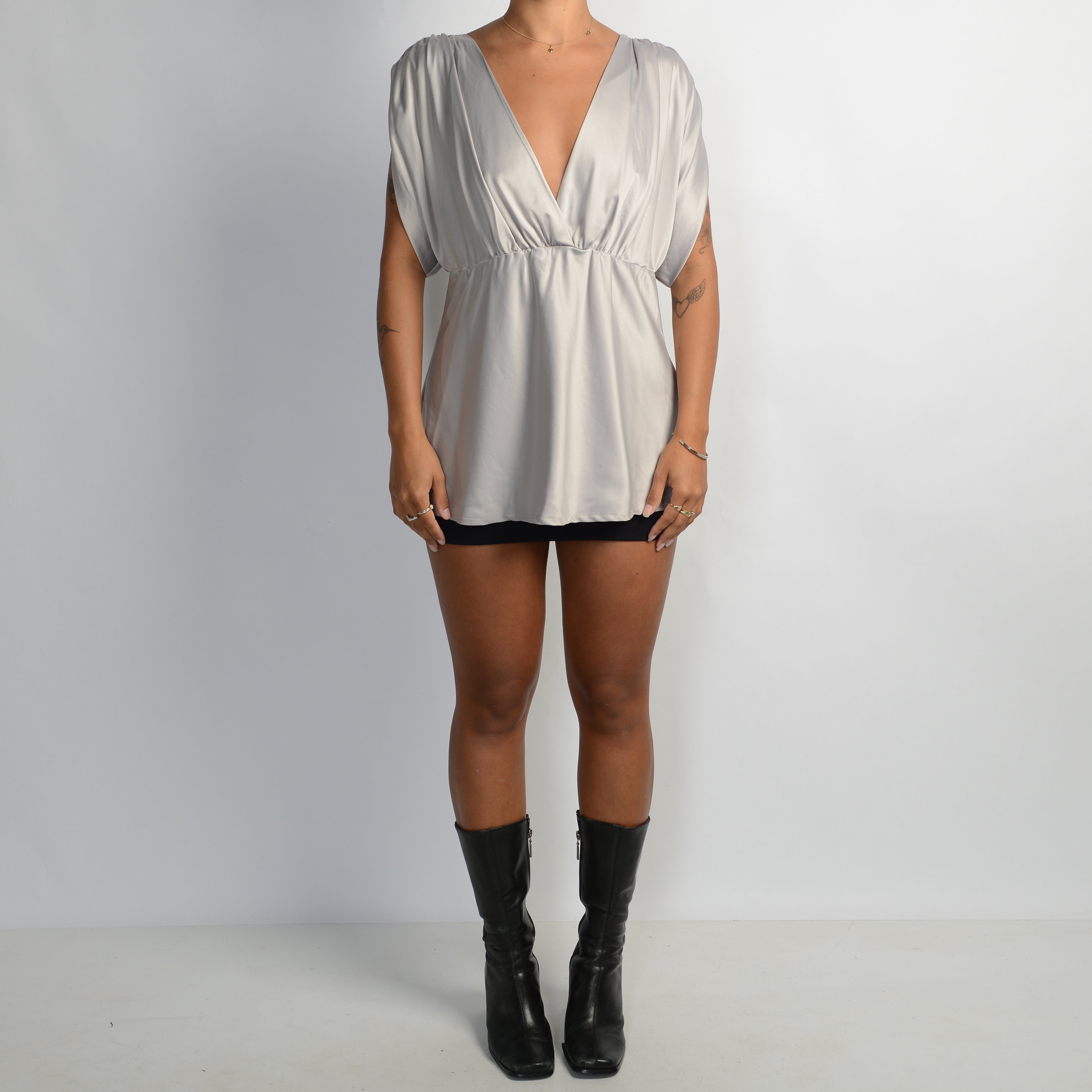 SILVER SATIN TOP
