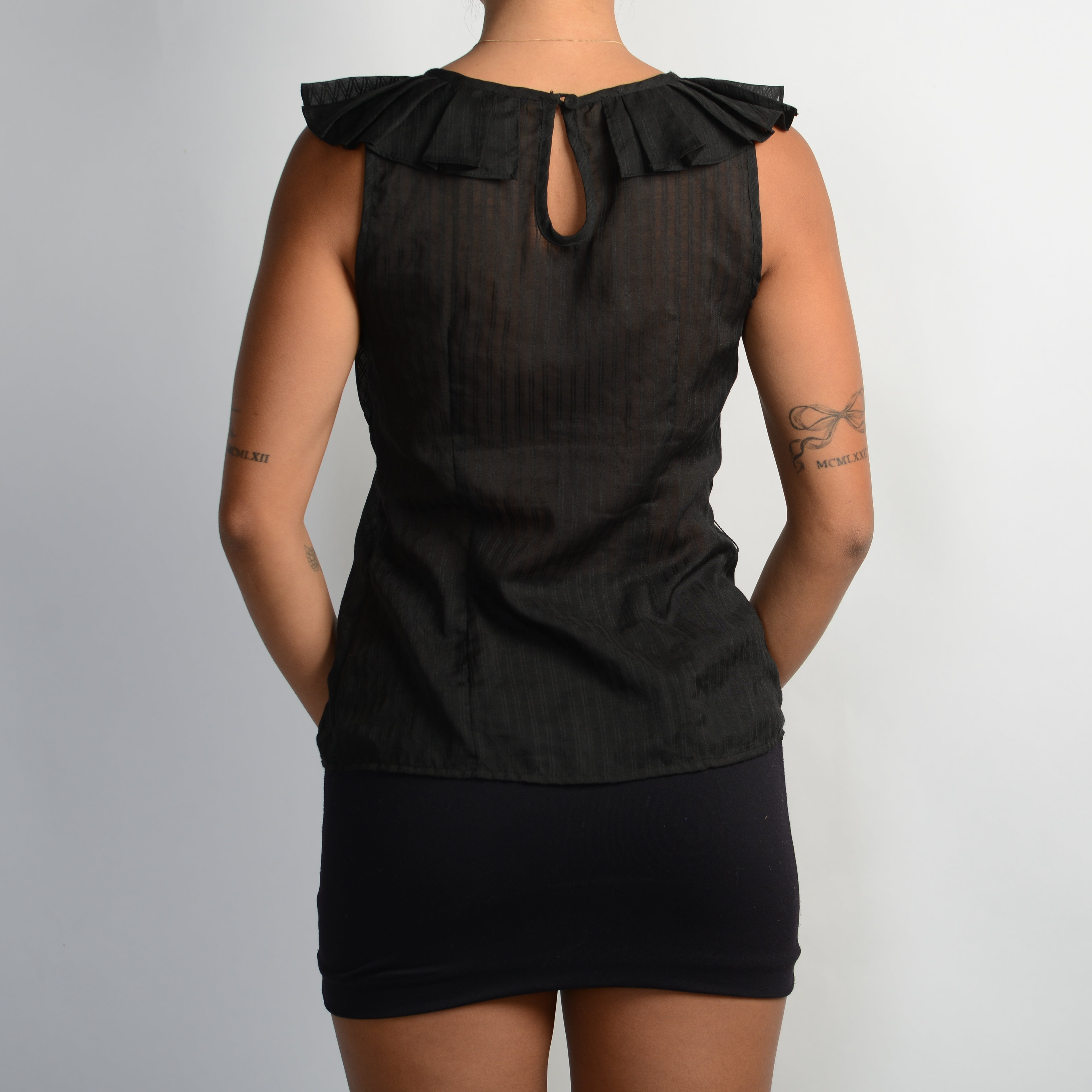 SHEER BLACK RUFFLE TOP