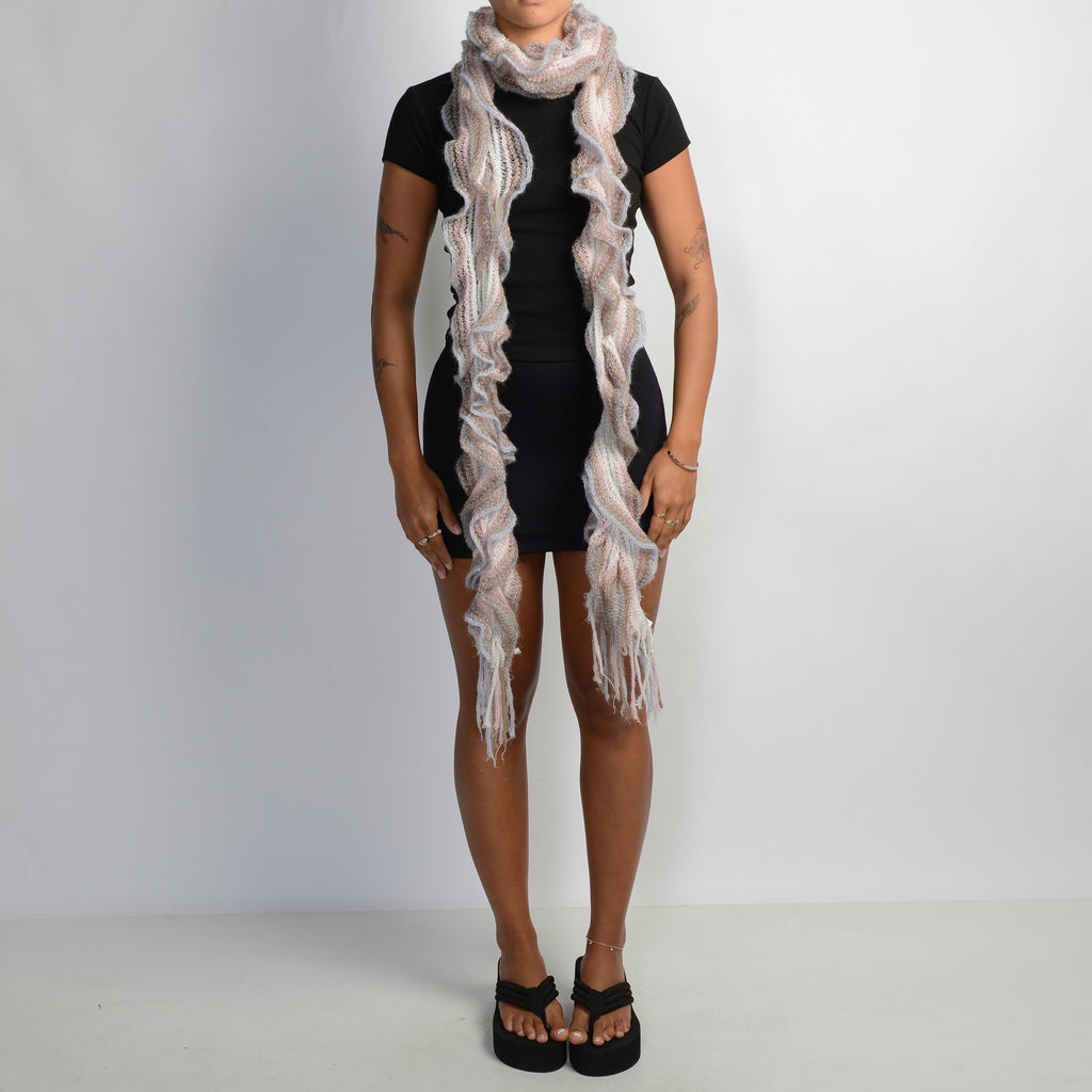 PINK RUFFLE KNIT SCARF