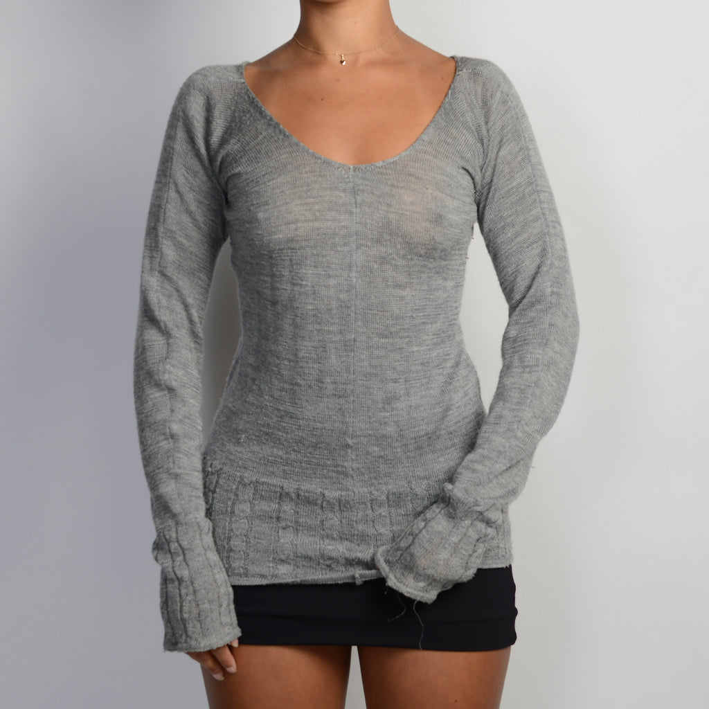 GREY WOOL LONG SLEEVE TOP