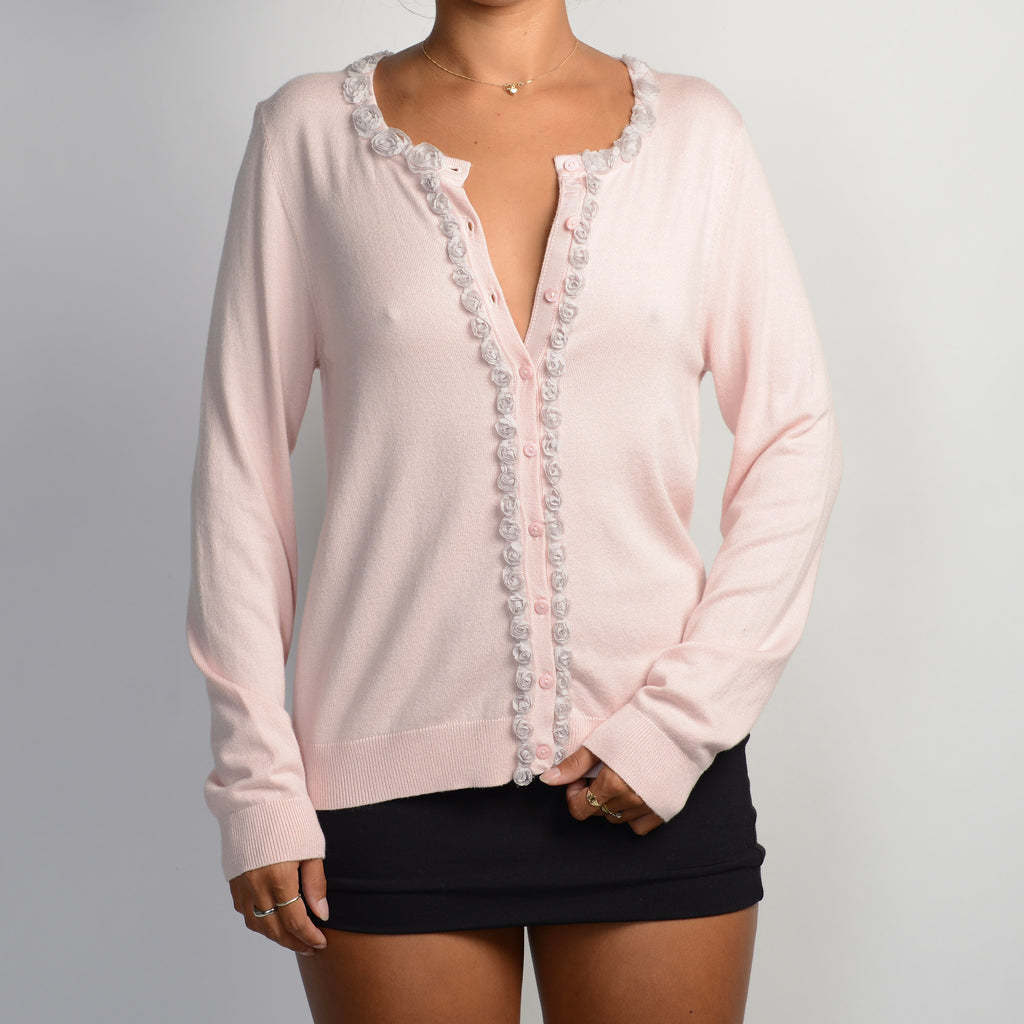 PINK ROSETTE CARDIGAN