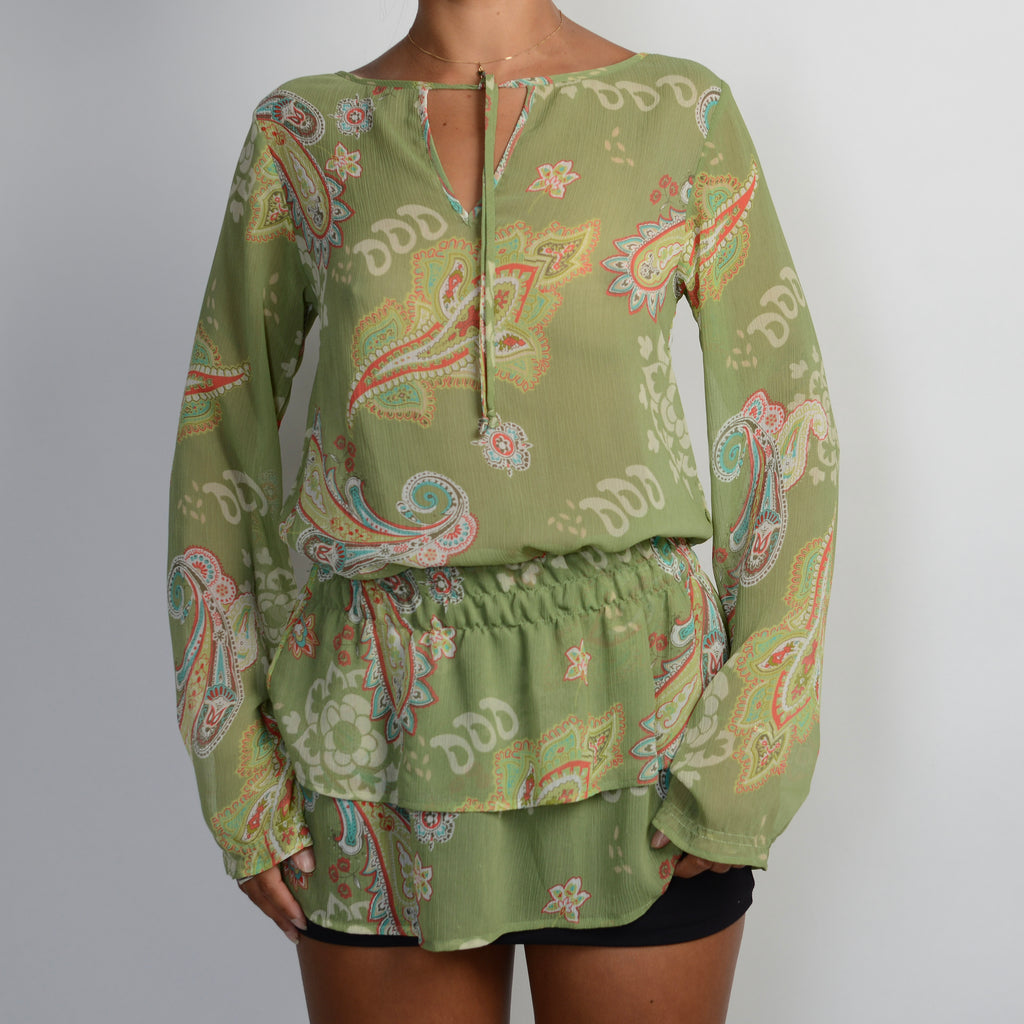 GREEN SHEER PAISLEY TOP