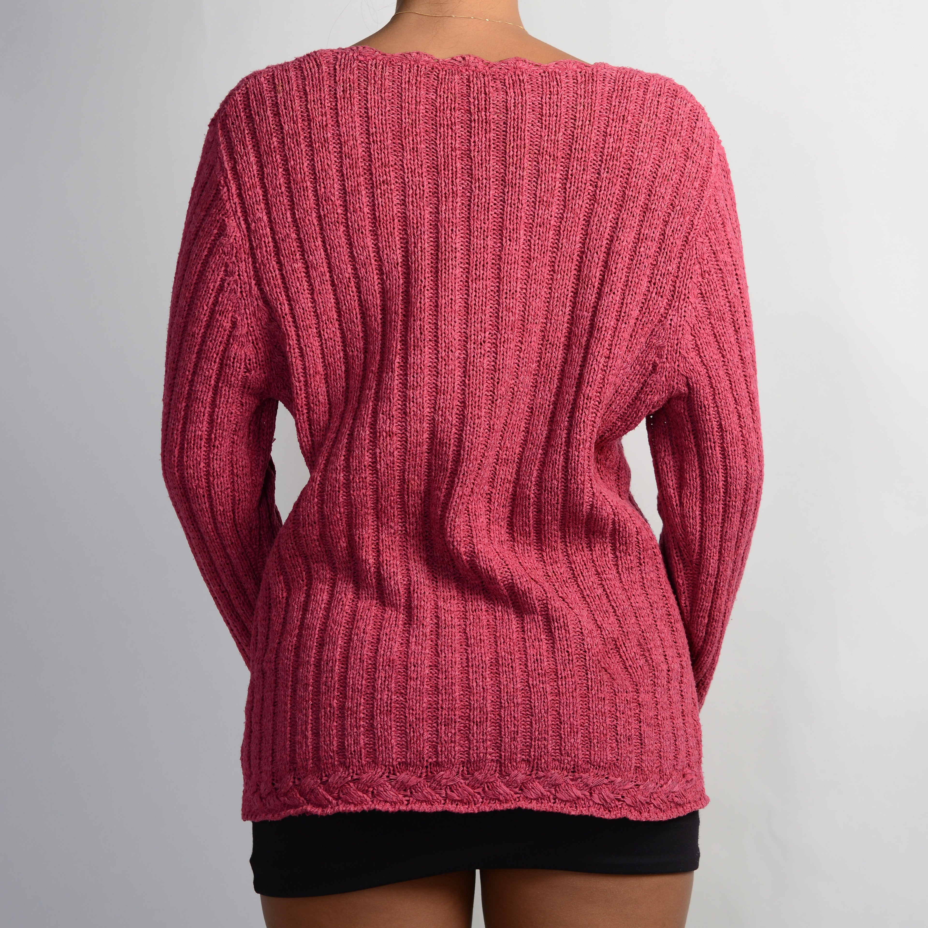 PINK KNIT CROCHET CARDIGAN