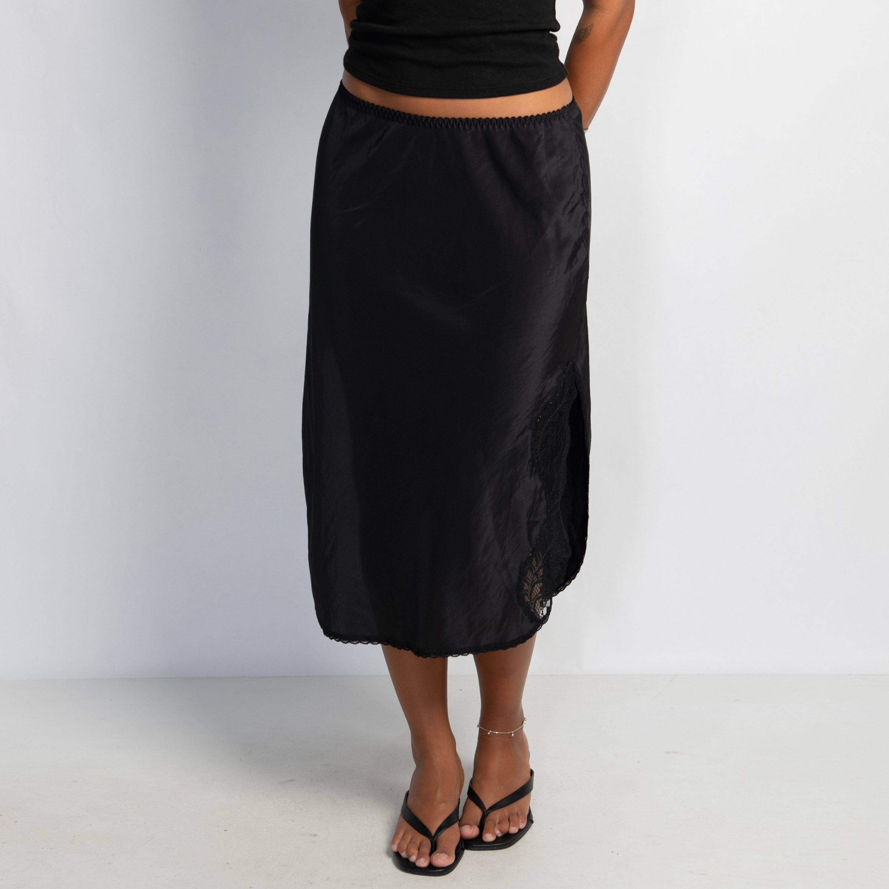 BLACK SATIN SLIP SKIRT