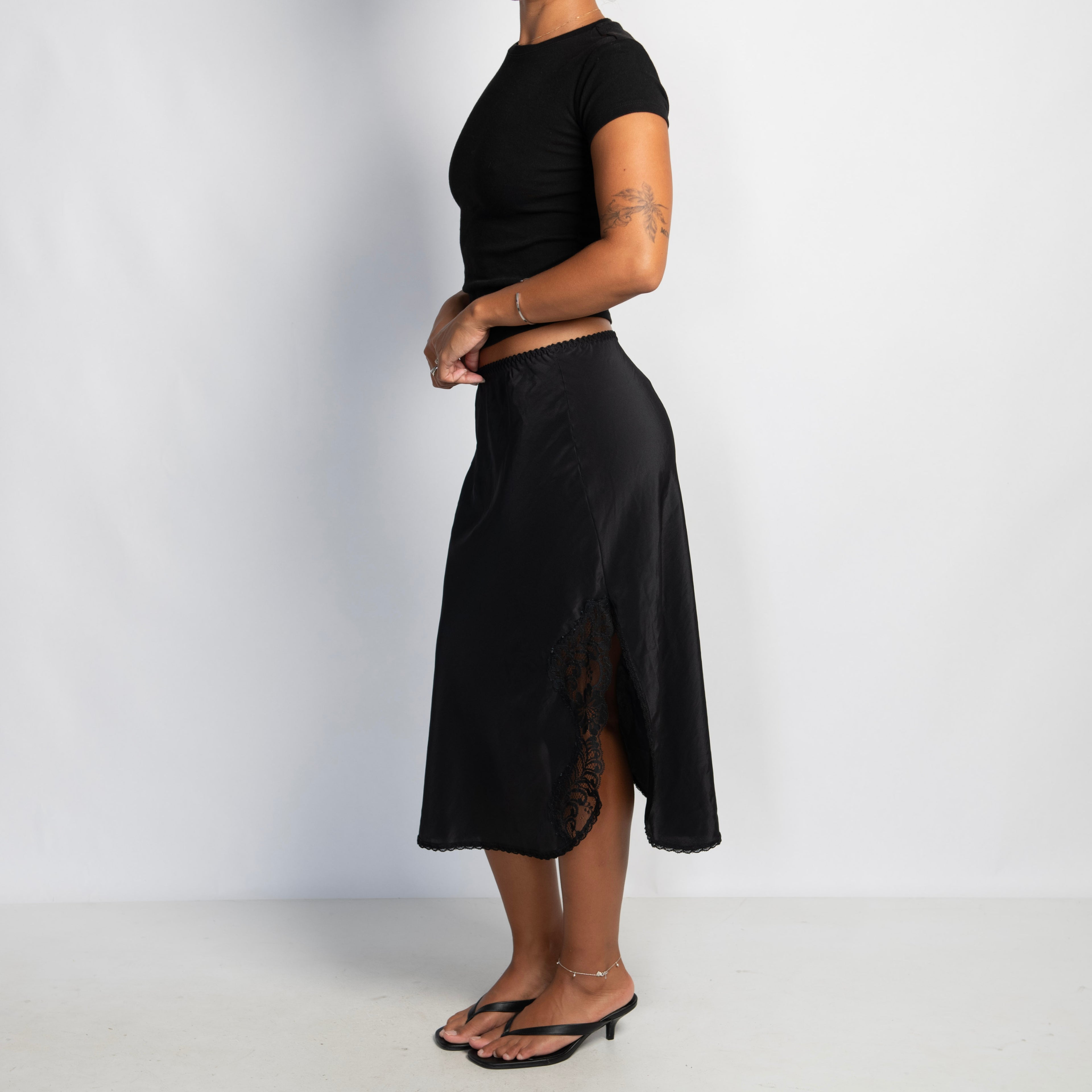 BLACK SATIN SLIP SKIRT