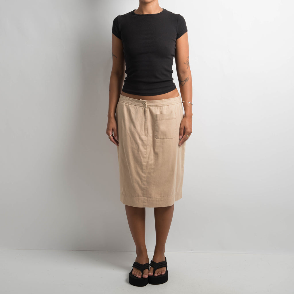 BEIGE COTTON MIDI SKIRT