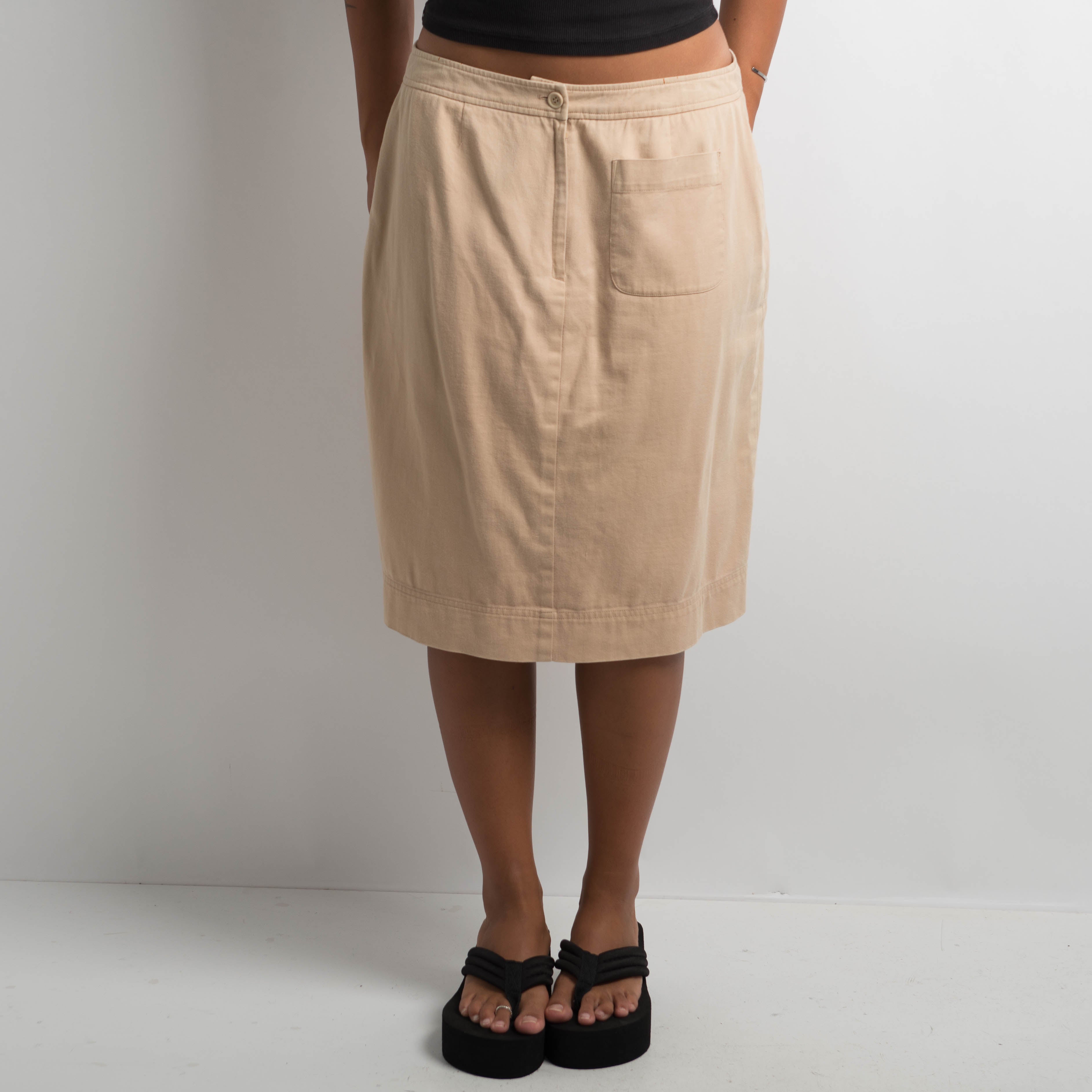 BEIGE COTTON MIDI SKIRT