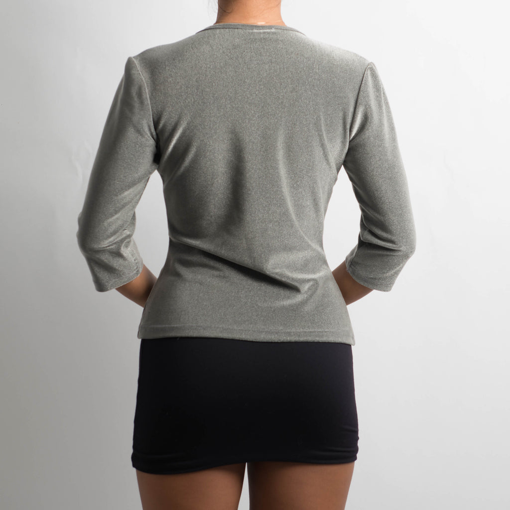 SILVER 3/4 SLEEVE TOP