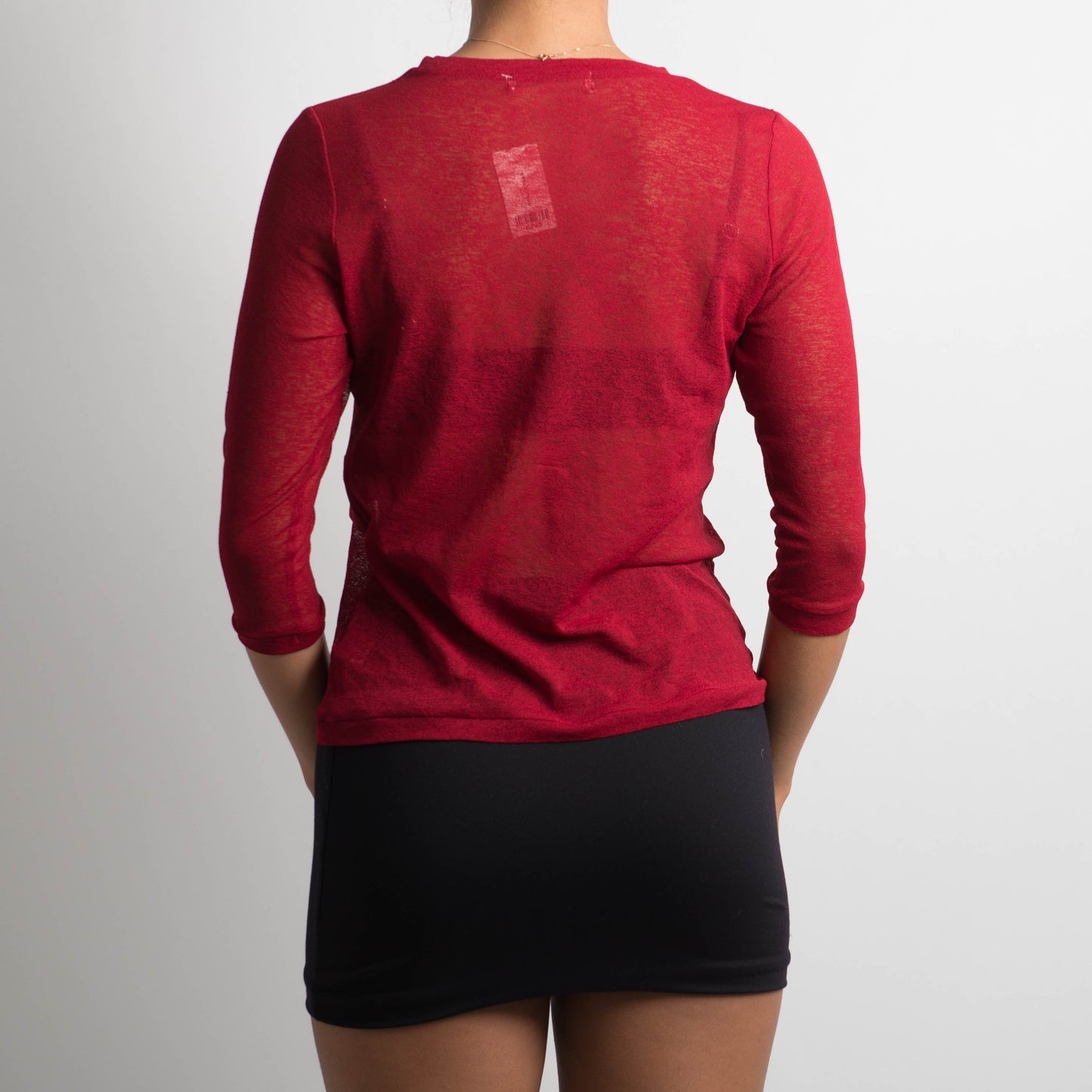 SHEER RED MESH 3/4 SLEEVE TOP