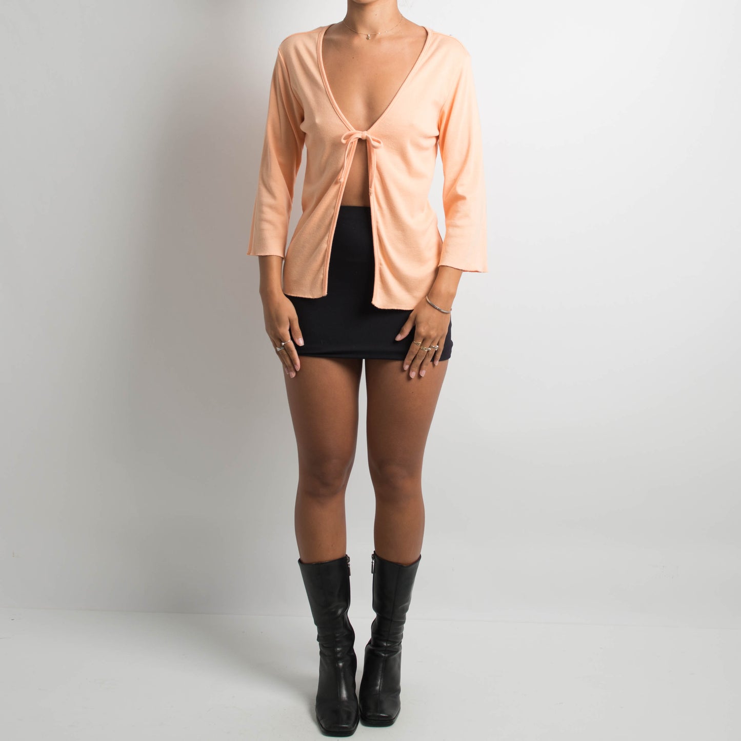 PEACH TIE FRONT LONG SLEEVE