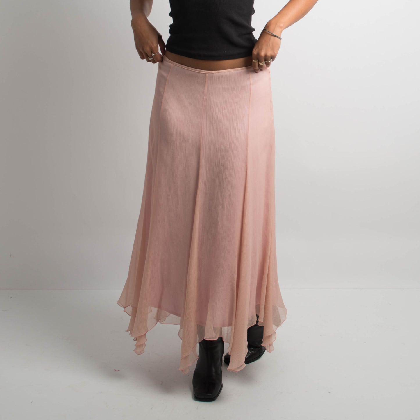 PINK SILK ASYMMETRIC SKIRT