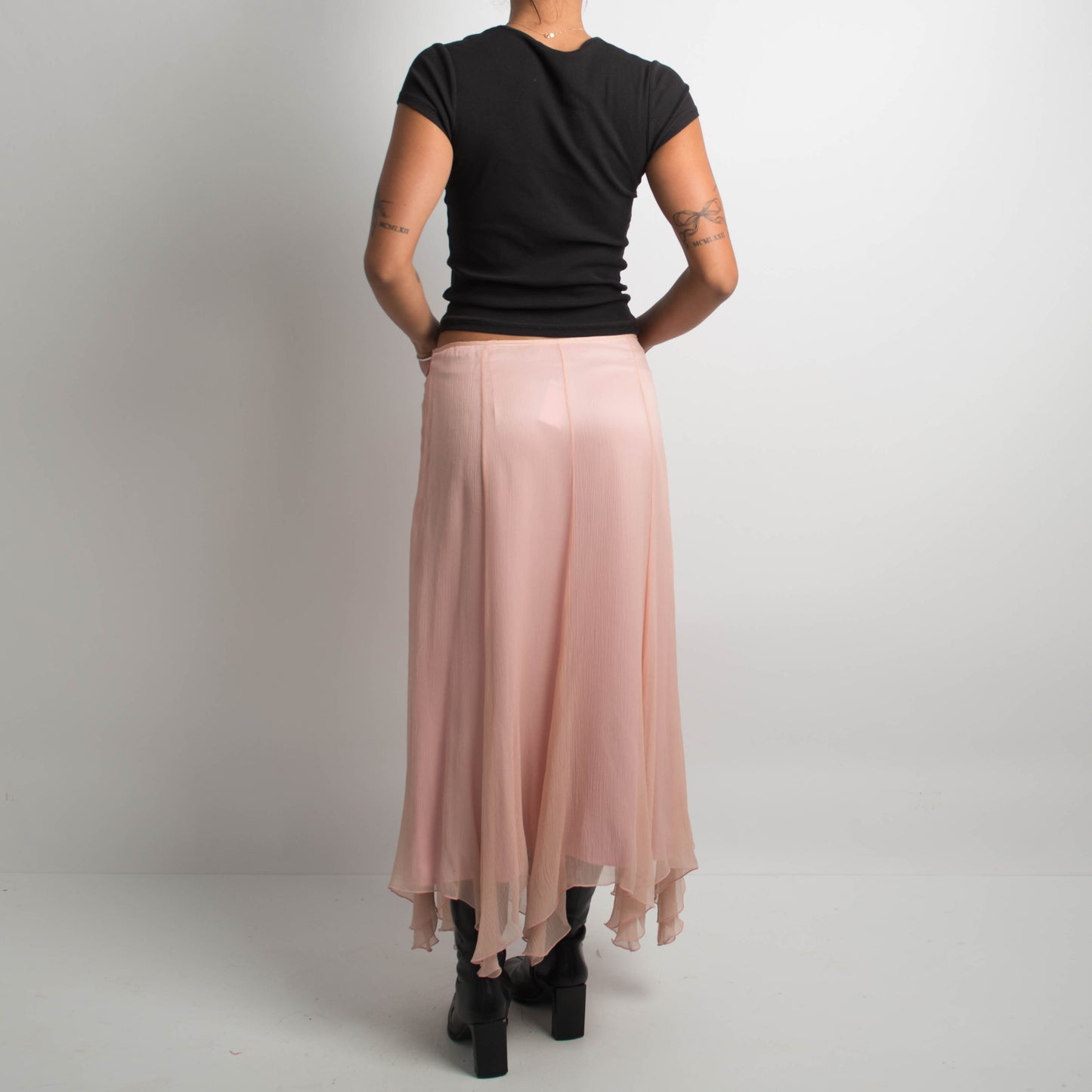 PINK SILK ASYMMETRIC SKIRT