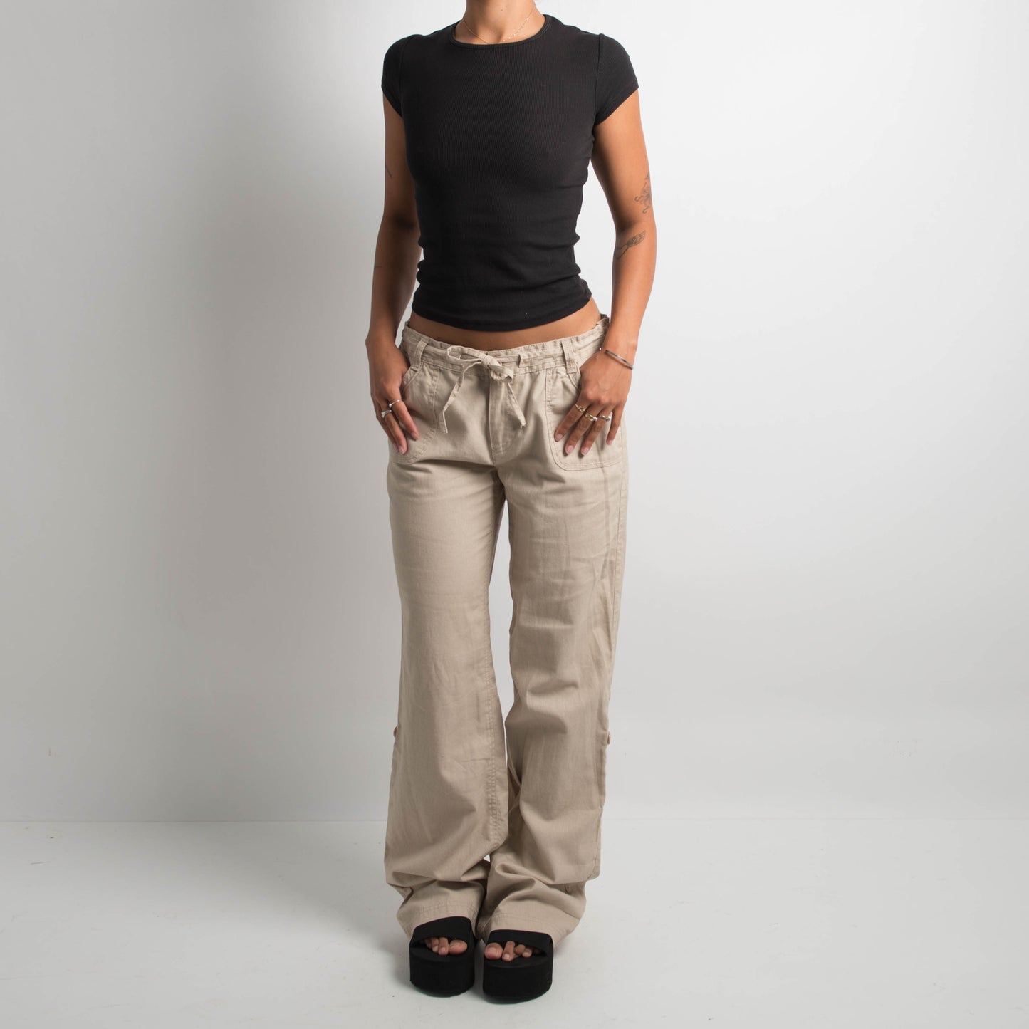 CREAM LINEN DRAWSTRING PANTS