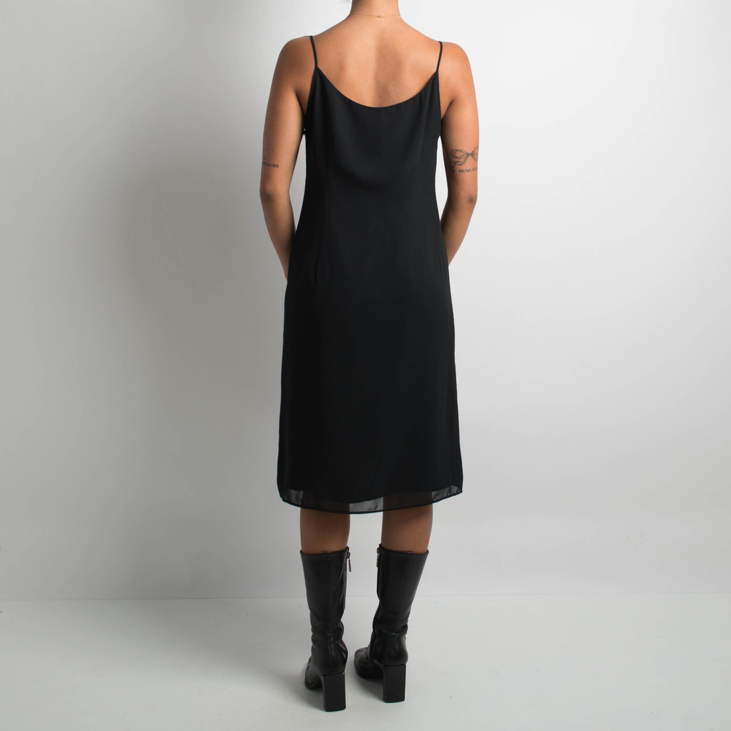 BLACK SLIP MIDI DRESS