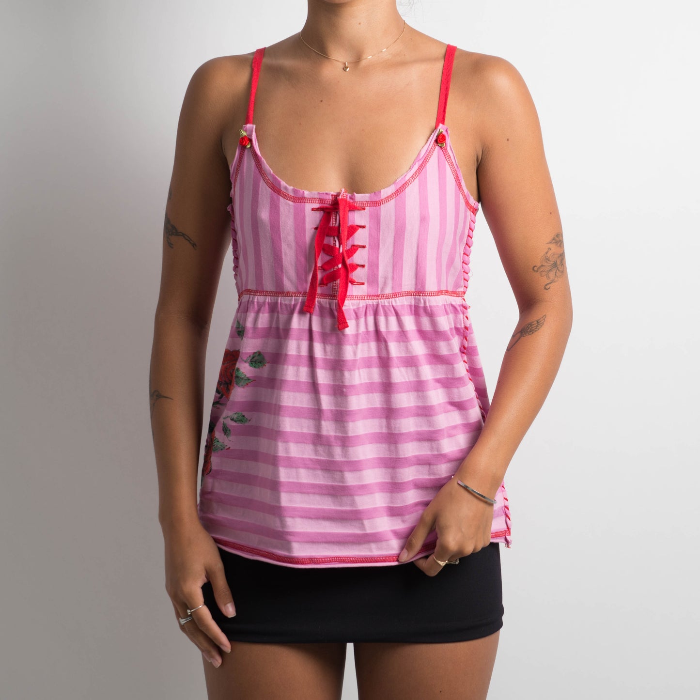 PINK STRIPED BABYDOLL TOP