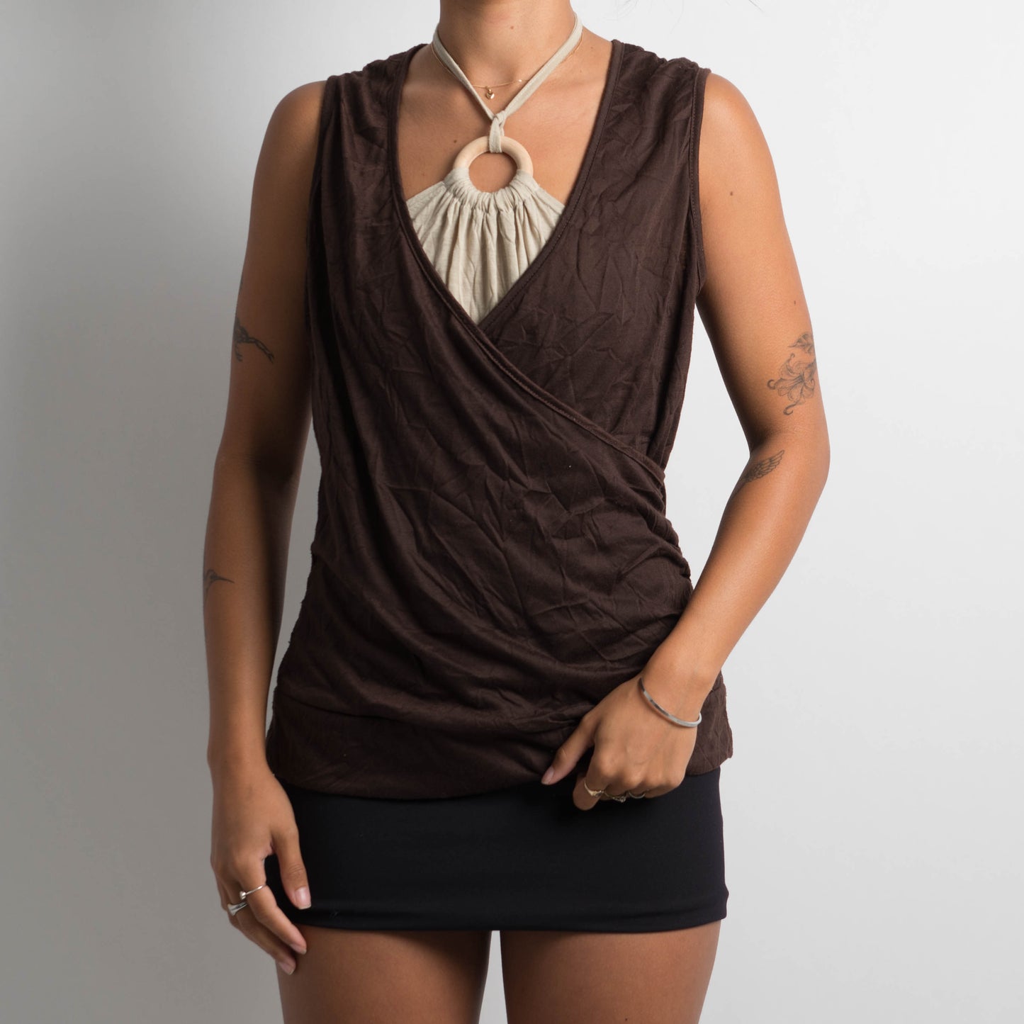 BROWN LAYERED HALTERNECK TOP