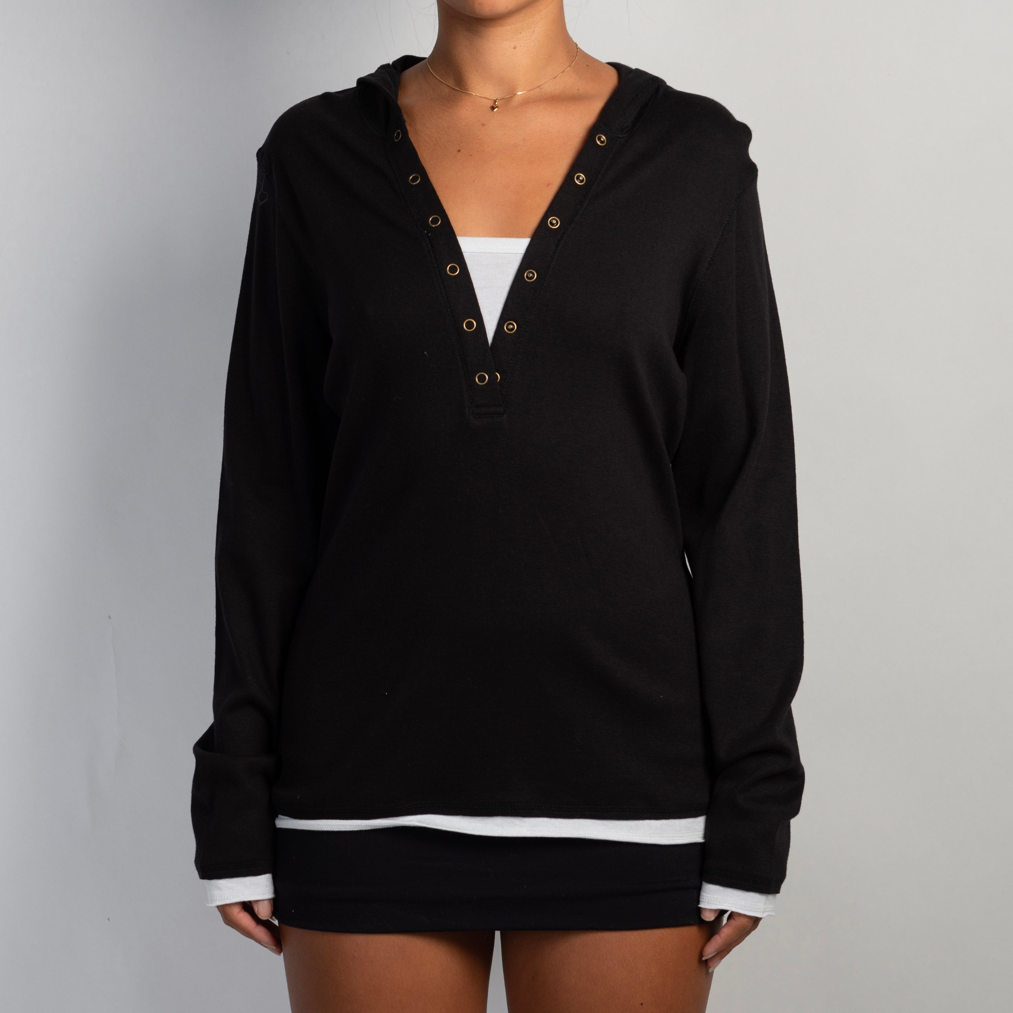 BLACK LAYERED HENLEY SHIRT