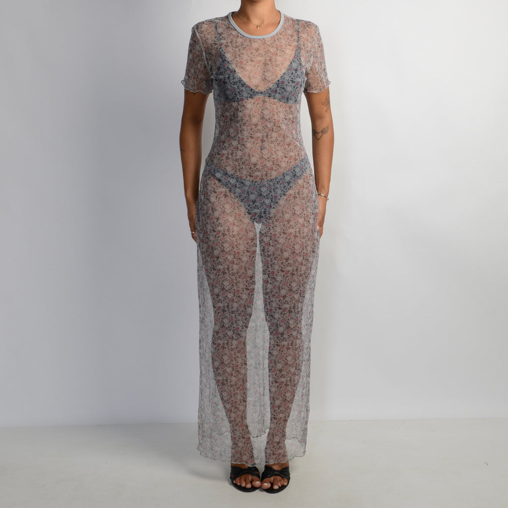 SHEER FLORAL MAXI DRESS