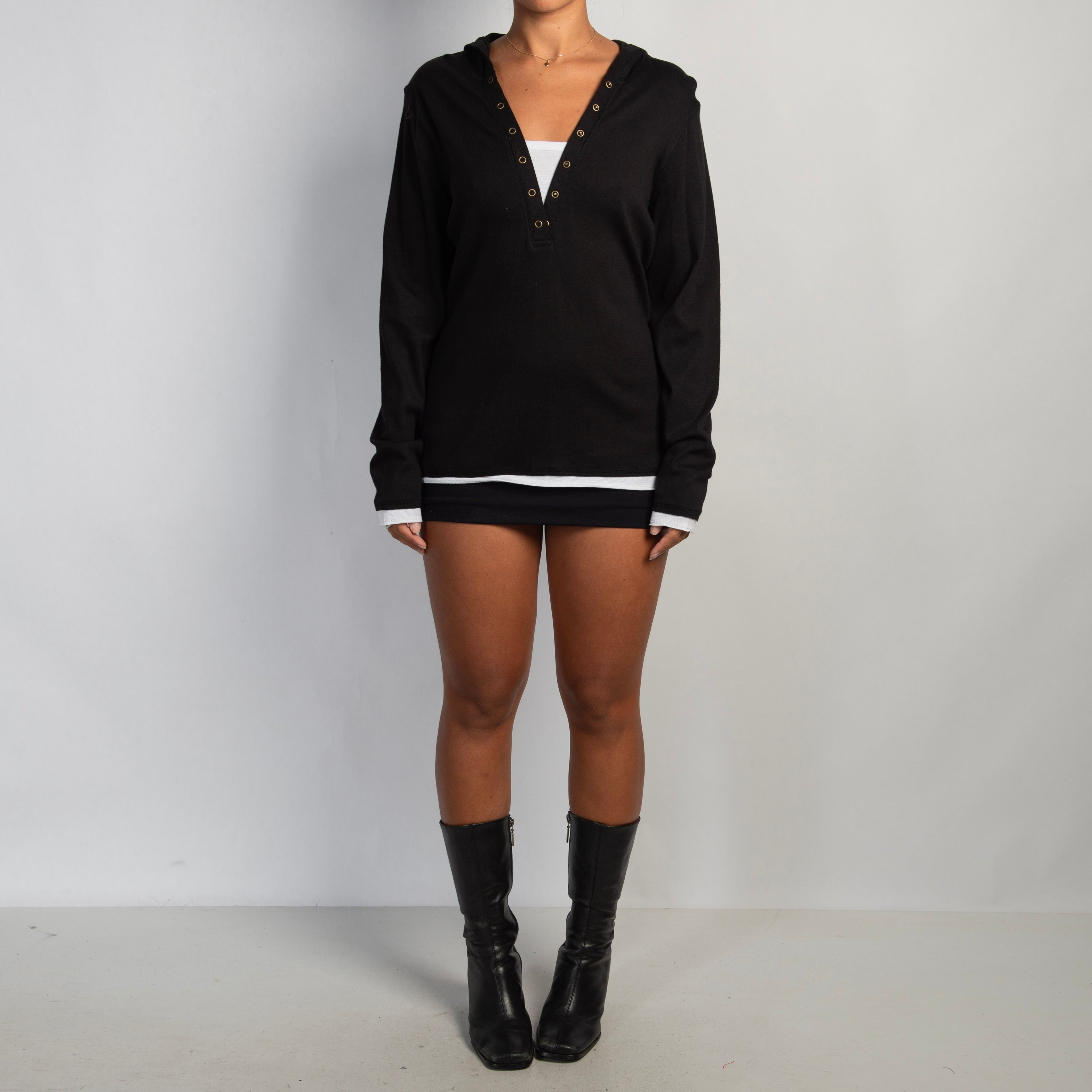 BLACK LAYERED HENLEY SHIRT
