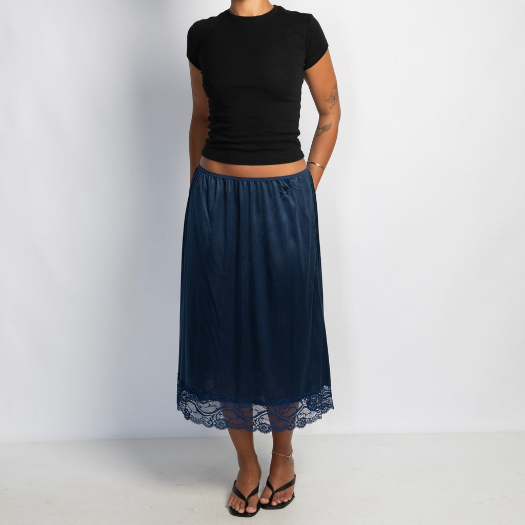 NAVY NYLON MIDI SKIRT