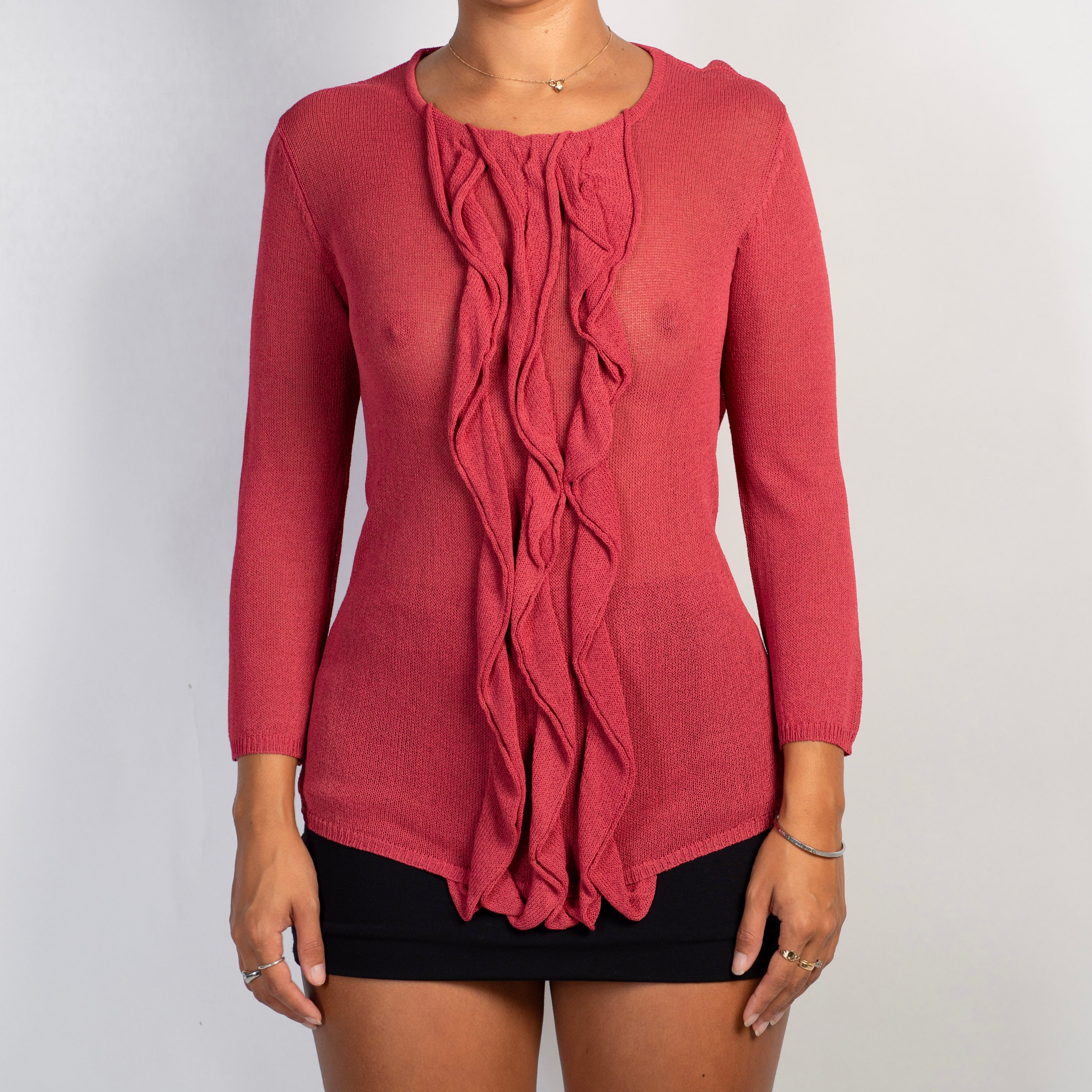 PINK KNIT RUFFLE TOP