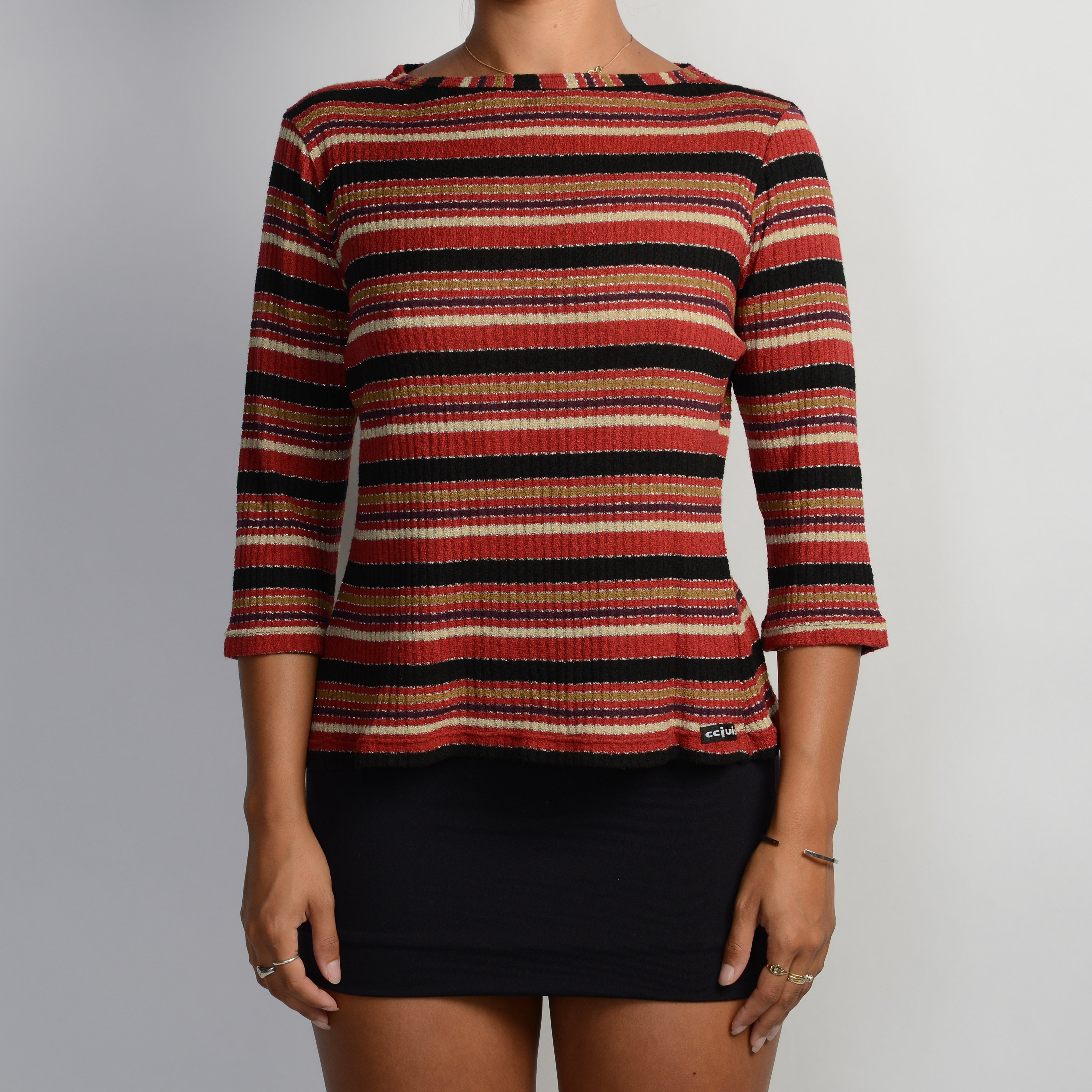 RED METALLIC STRIPE TOP