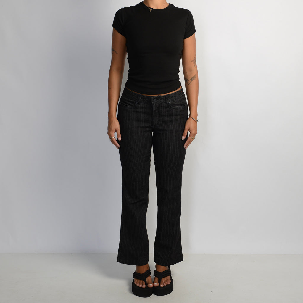 BLACK STRIPE KICK FLARE JEANS