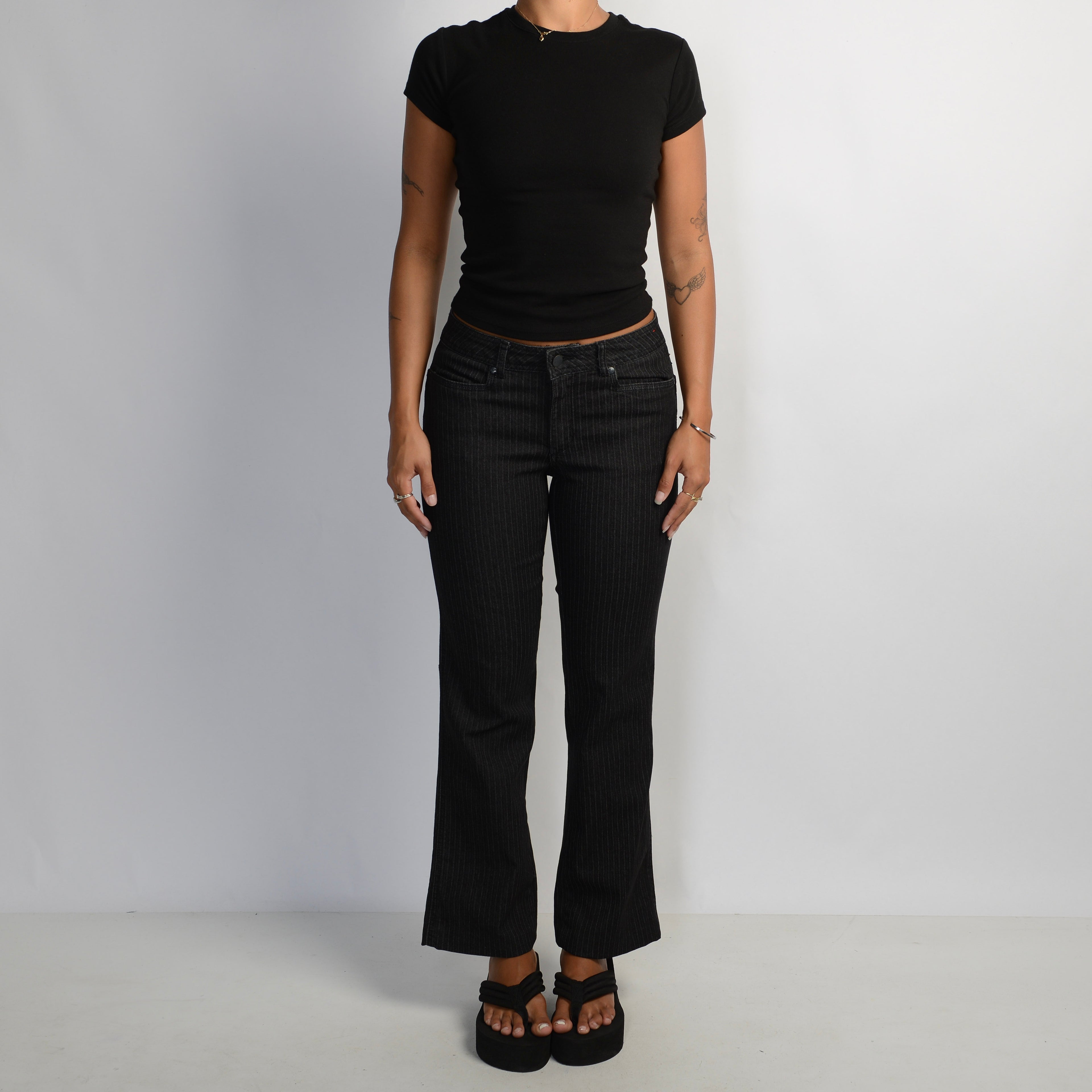 BLACK STRIPE KICK FLARE JEANS