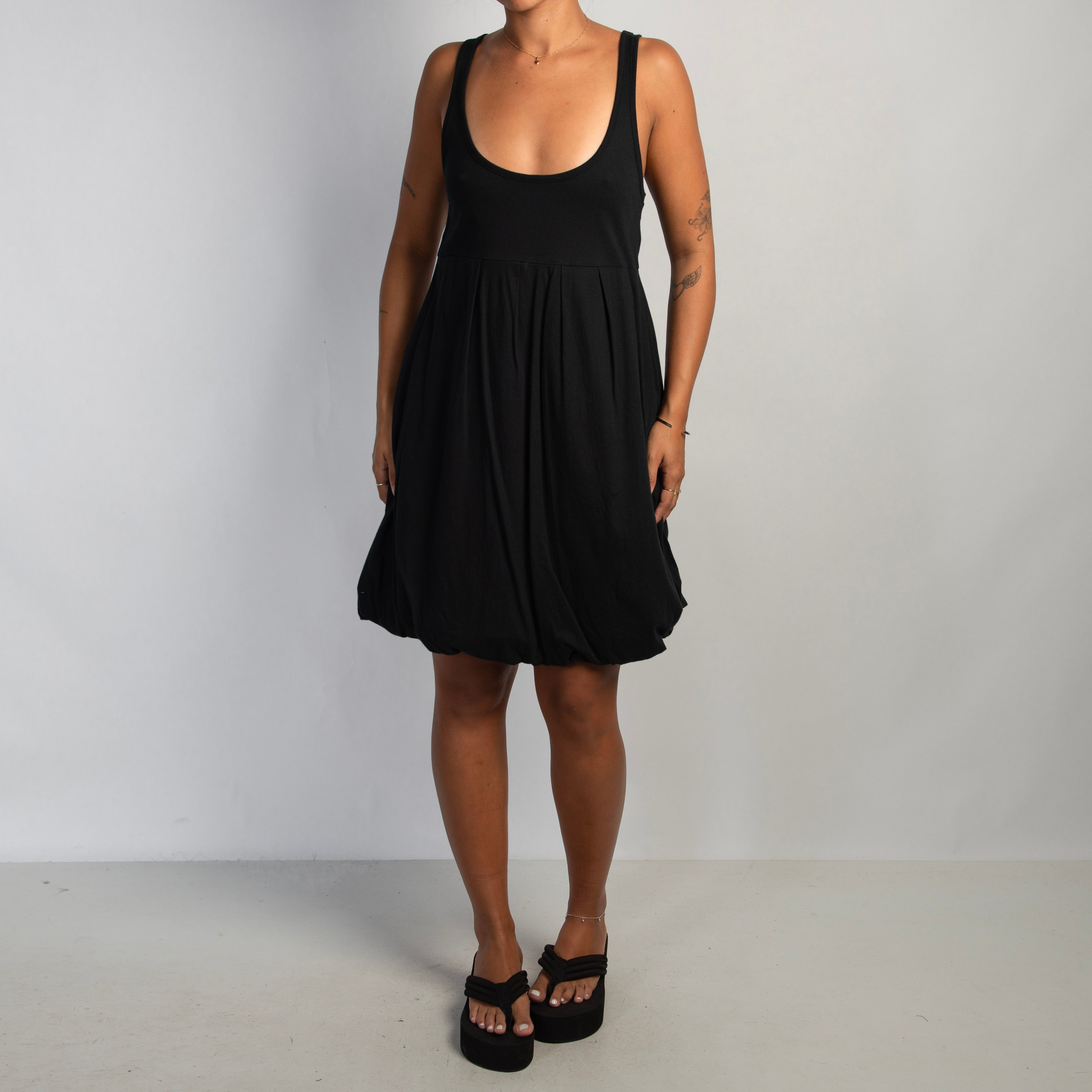 BLACK COTTON BUBBLE DRESS