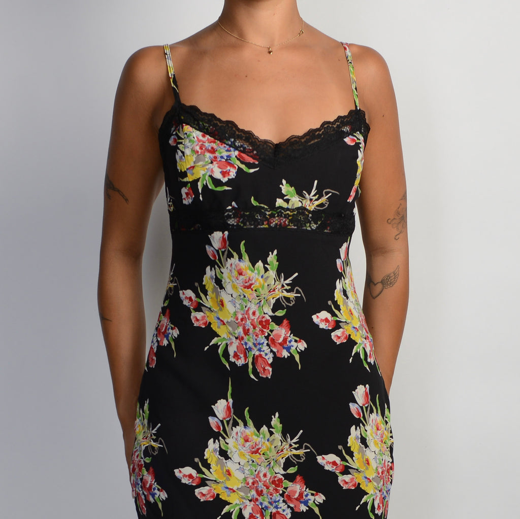 BLACK FLORAL MIDI DRESS