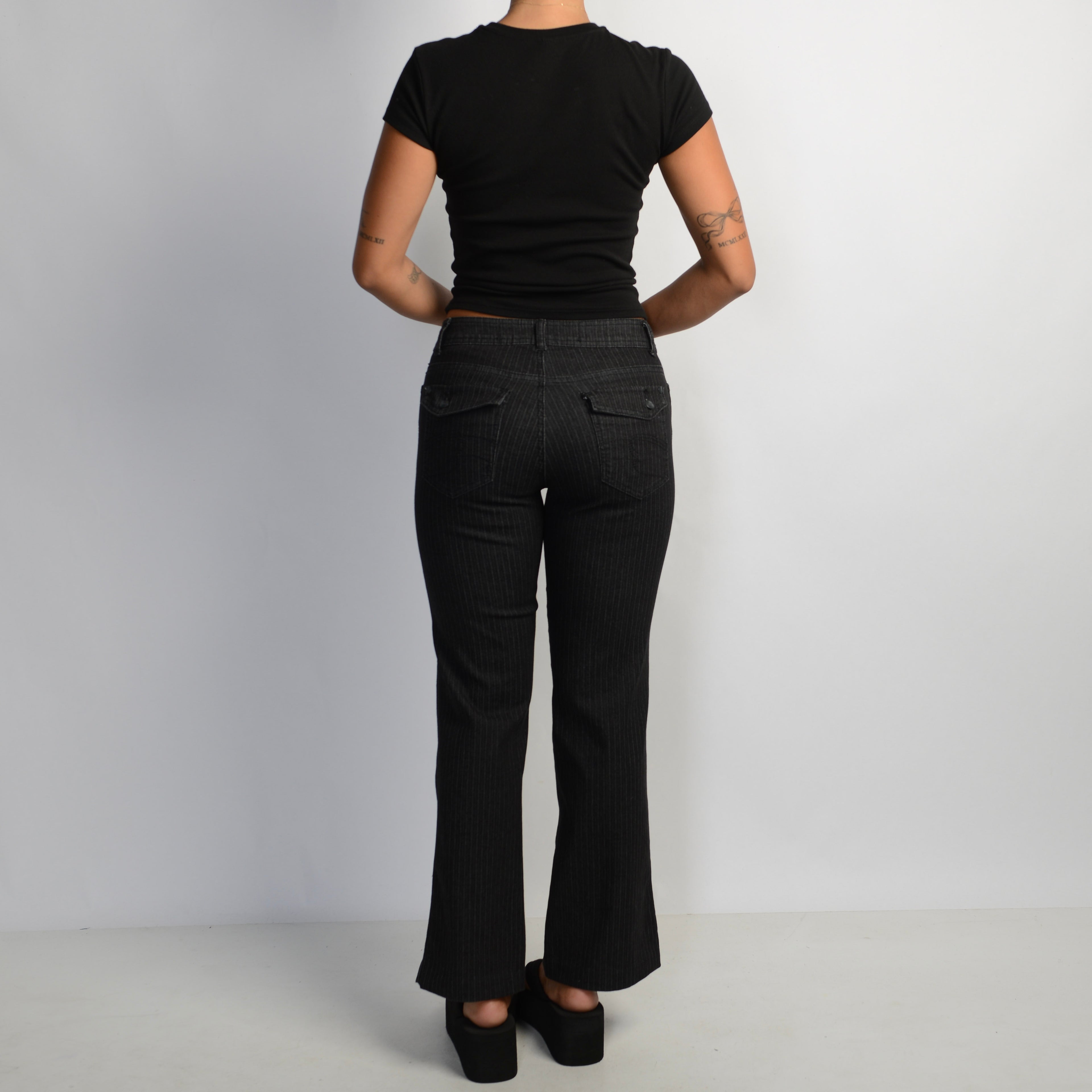 BLACK STRIPE KICK FLARE JEANS